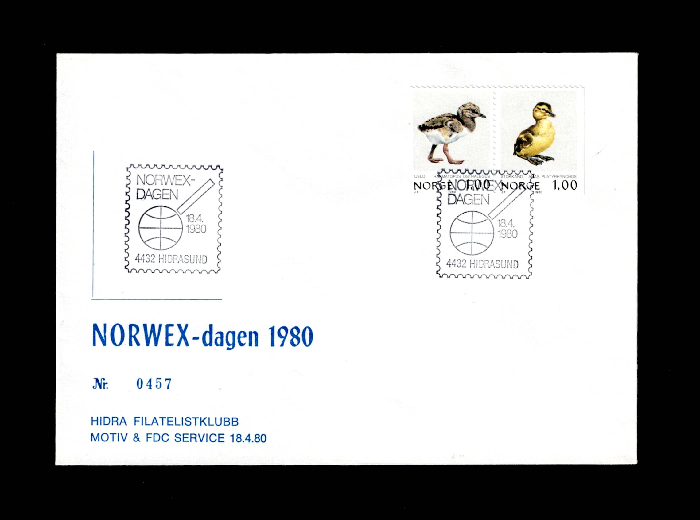 FDC 1980 NK859-860 HIDRASUND vignet Hidra Filatelistklubb