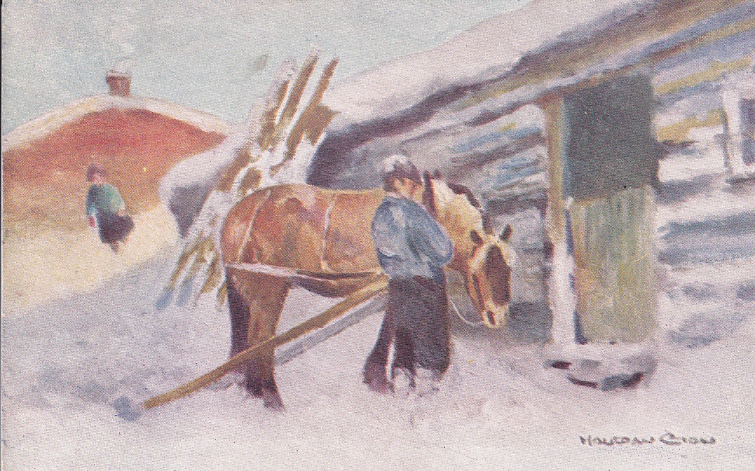 Mann med hest. Ukjent kunstner