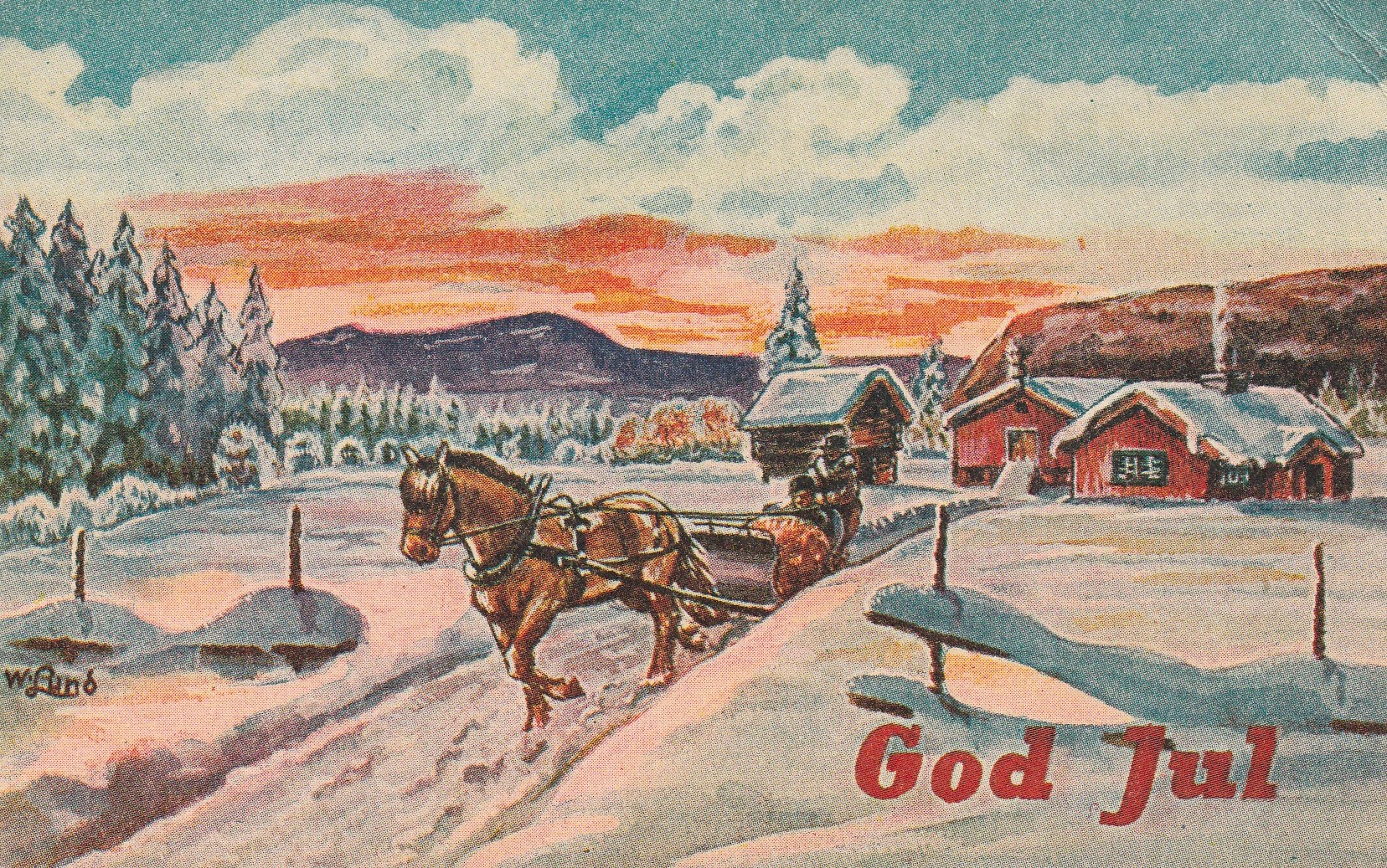 Eldre kort : God Jul . Oslo Papirindustri Unu  Små