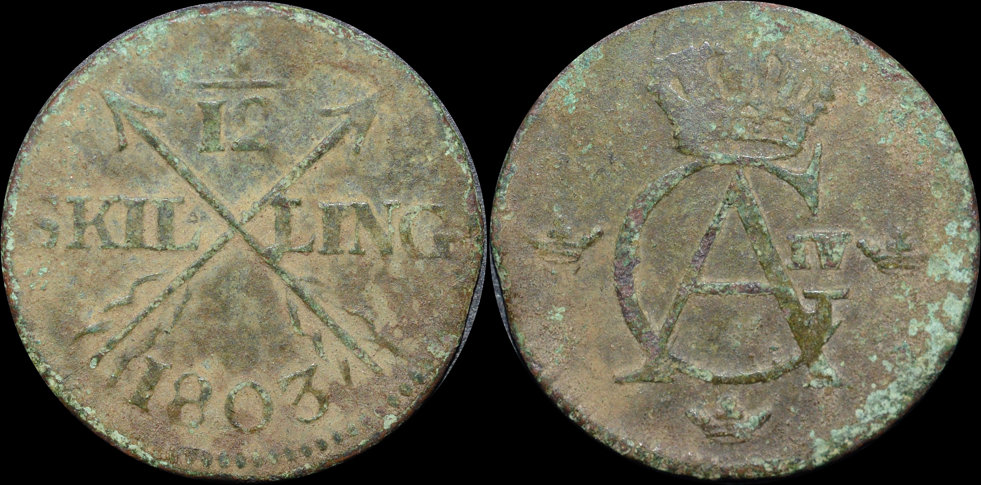 NorCollect:  Sverige 1/4 Skilling 1803