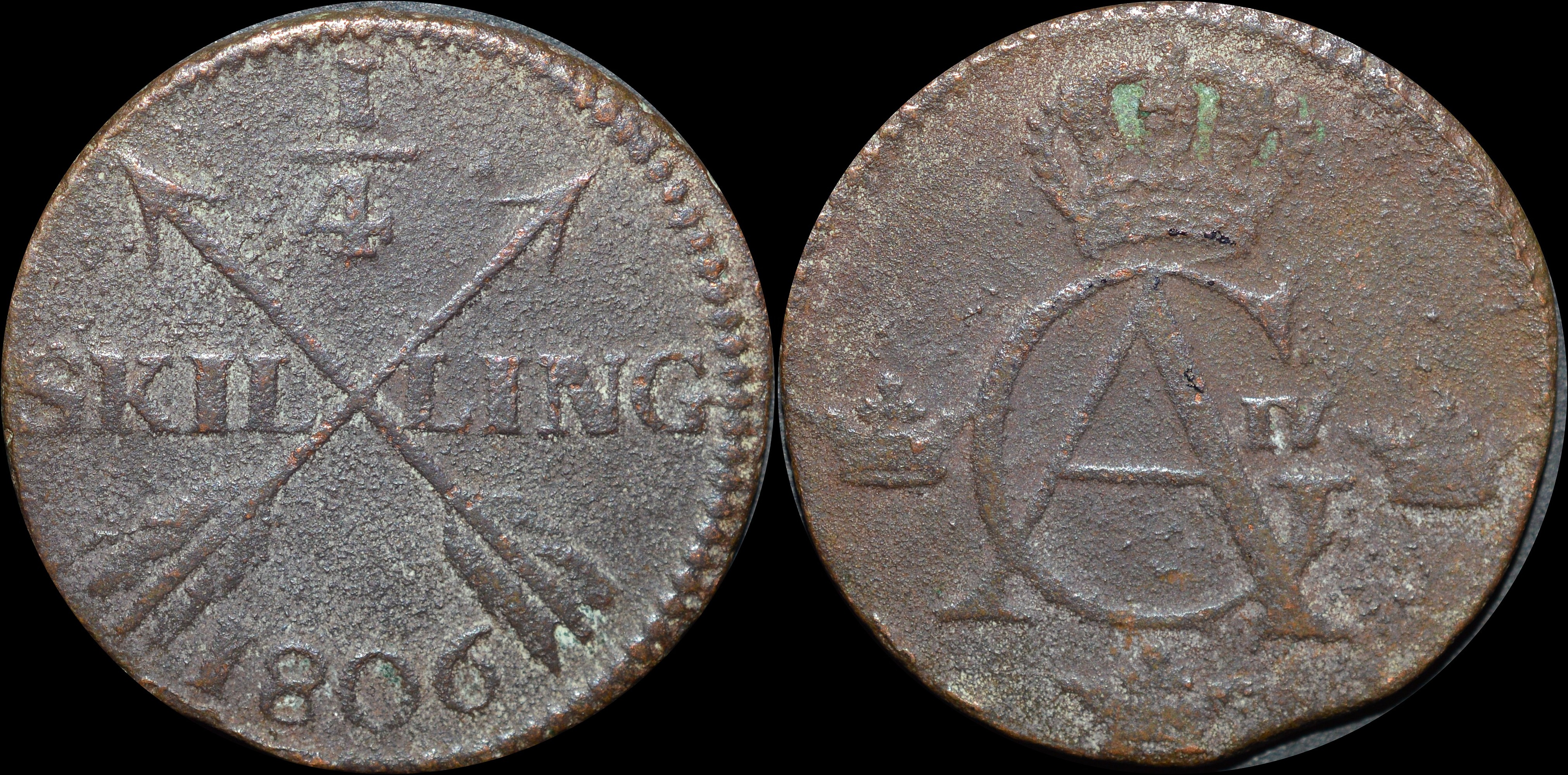 NorCollect:  Sverige 1/4 Skilling 1806