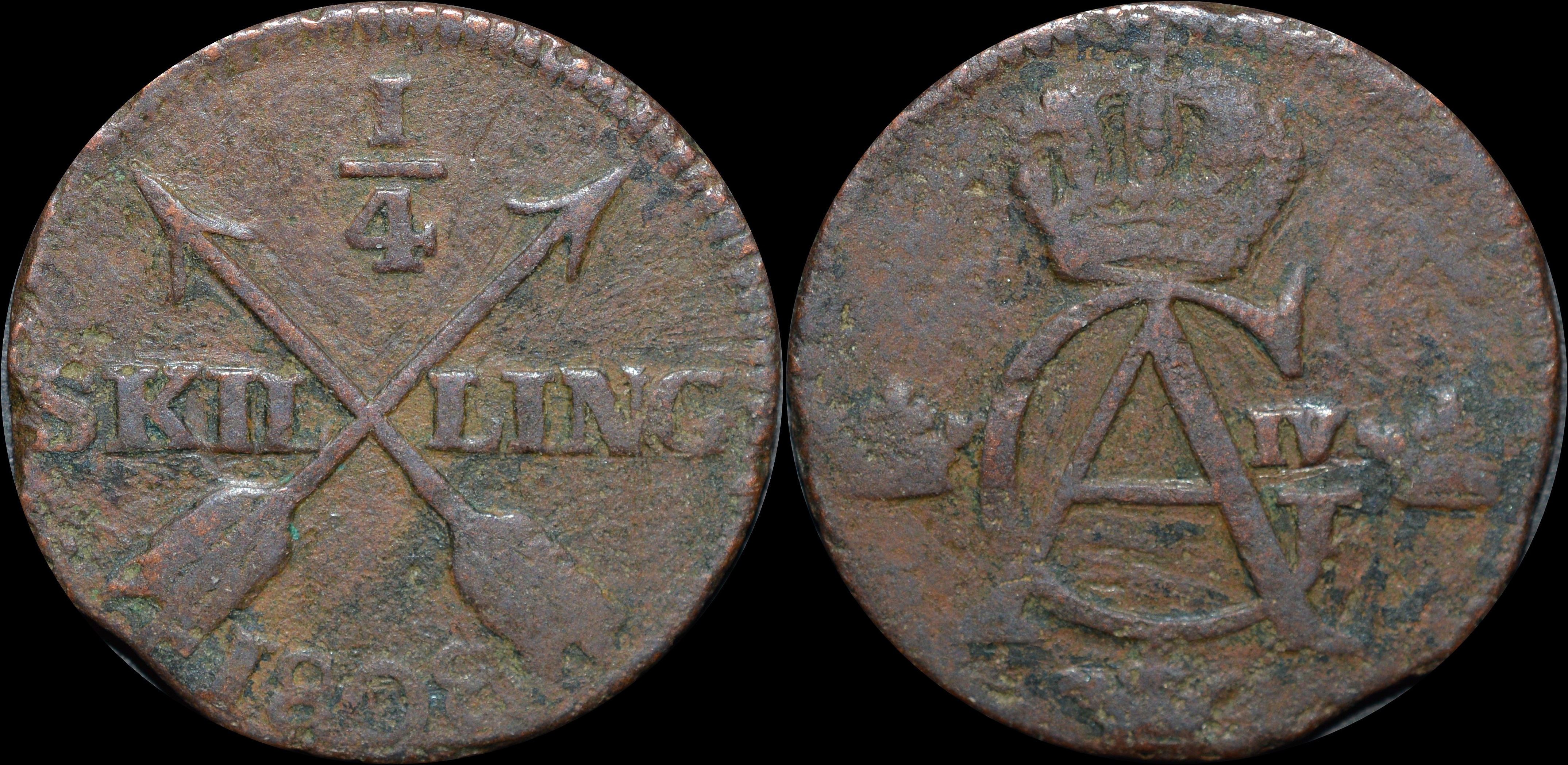 NorCollect:  Sverige 1/4 Skilling 1808