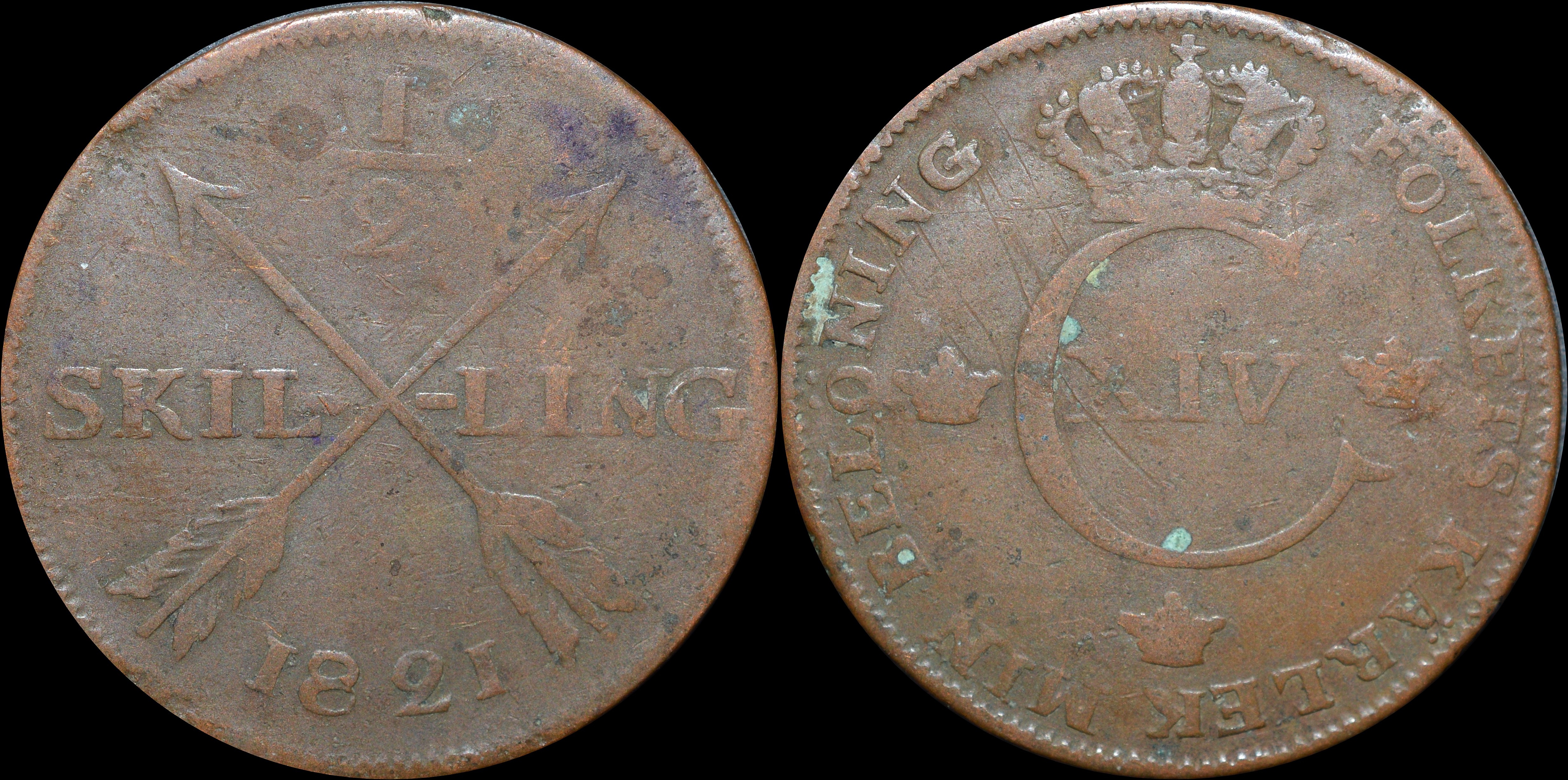 NorCollect:  Sverige 1/2 Skilling 1821