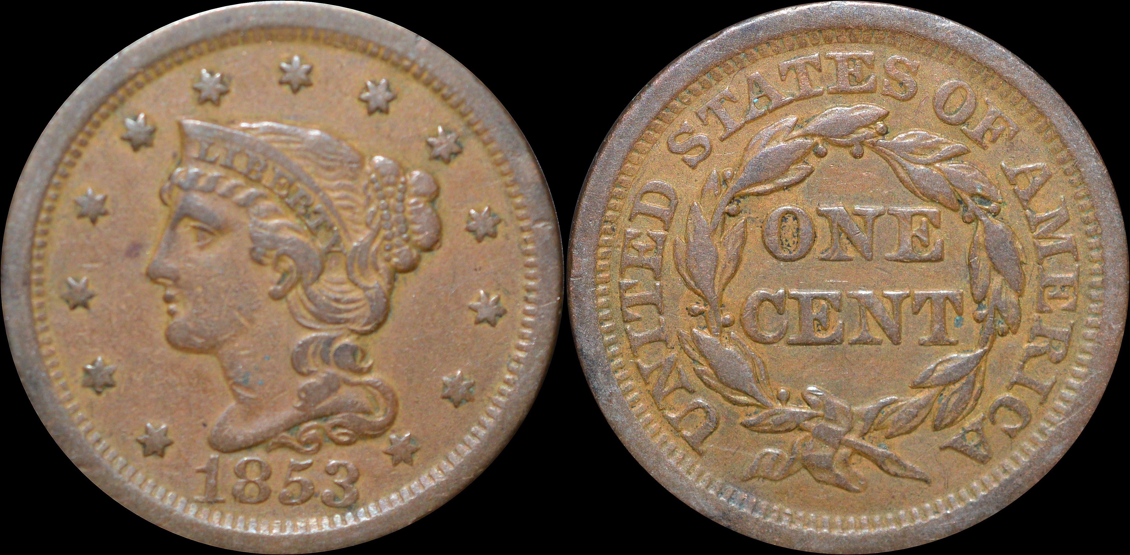 NorCollect:  USA 1 Cent 1853 Large  Fin Kvalitet
