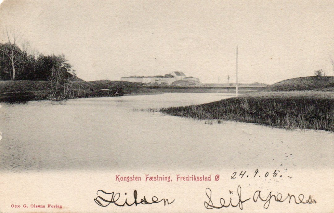 Fredriksstad. Kongsten Fæstning. Brukt og stmp i Frankrike, men norsk frim. u/stmp.
