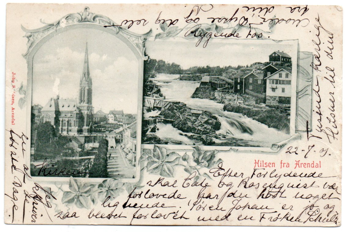 Hilsen fra Arendal. Til Danmark 1901. Se mine andre kort inkl. noen småformat