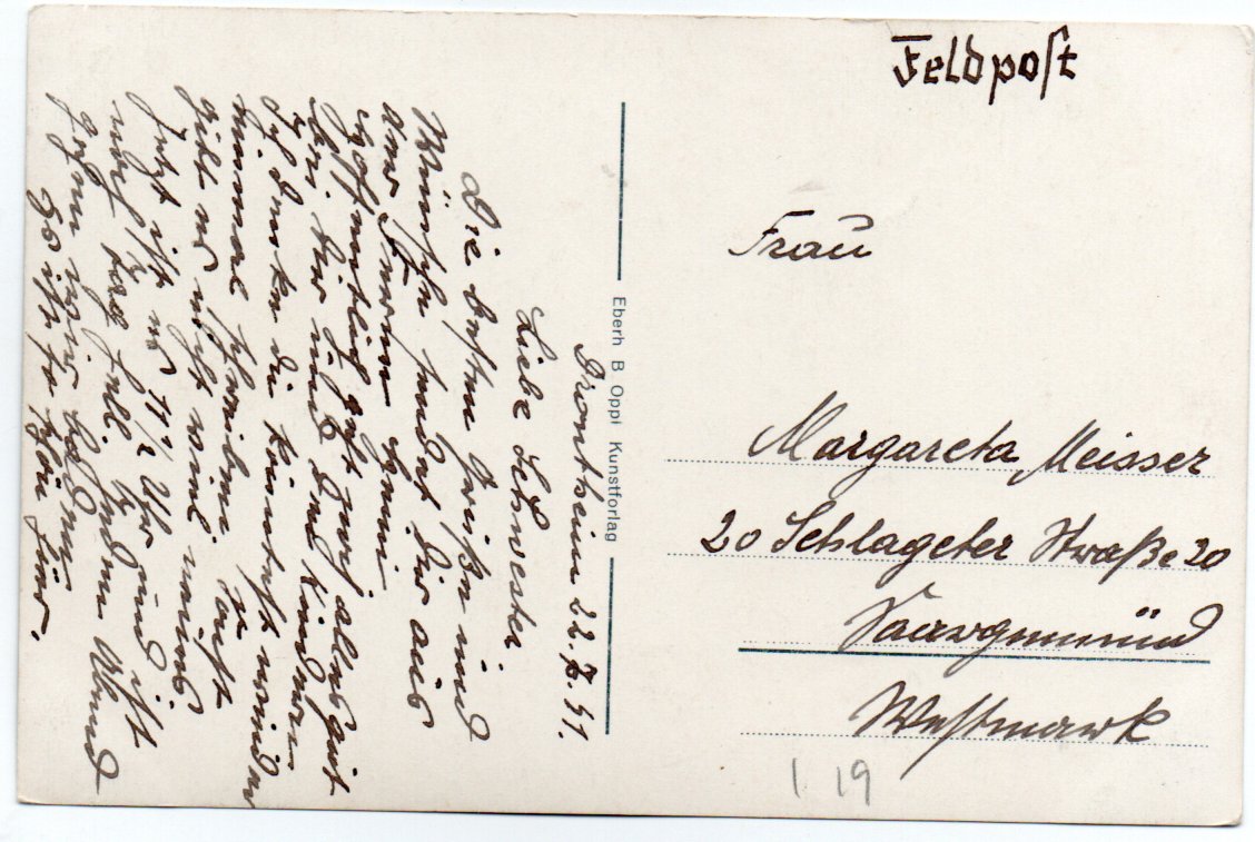 Feldpost. Trondheim. Mye folk ved Jonsvatnet?  Skrevet på tysk 1941. Se baksiden.