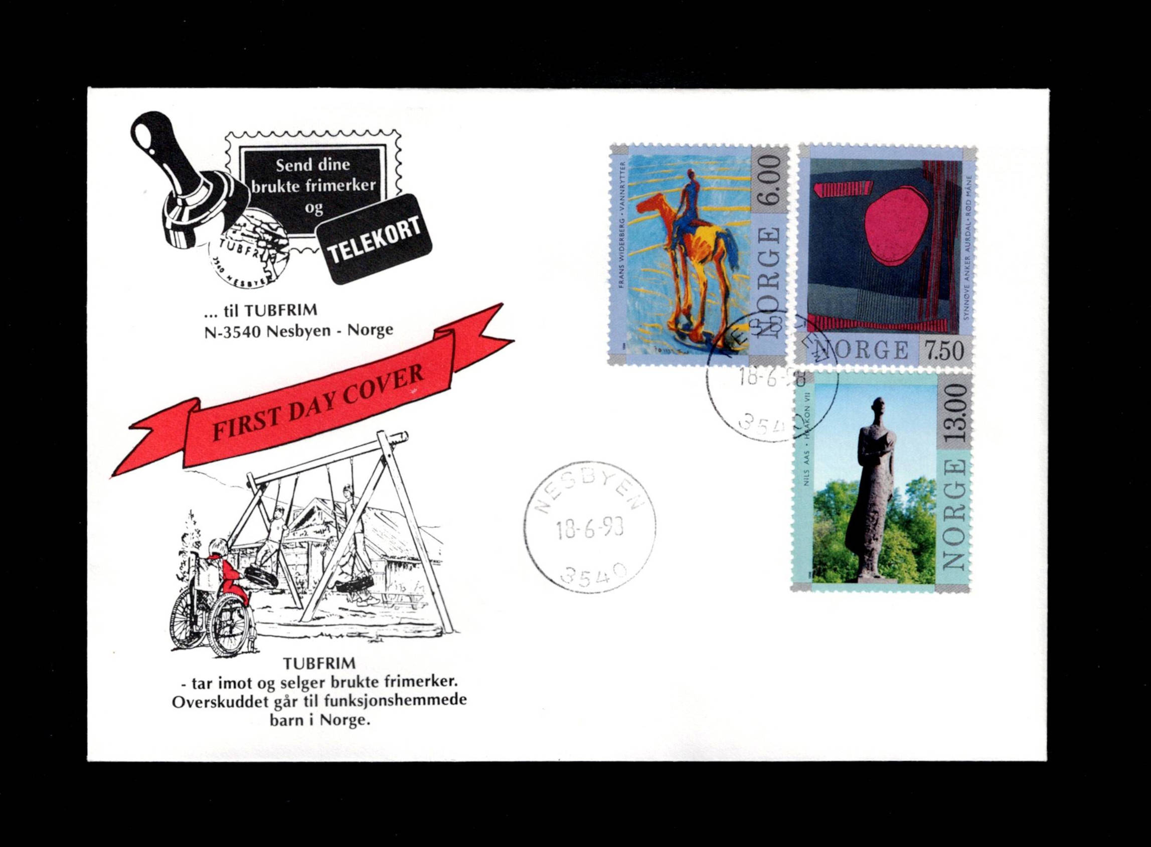 FDC 1998 NK1336-1338 NESBYEN vignet Tubfrim