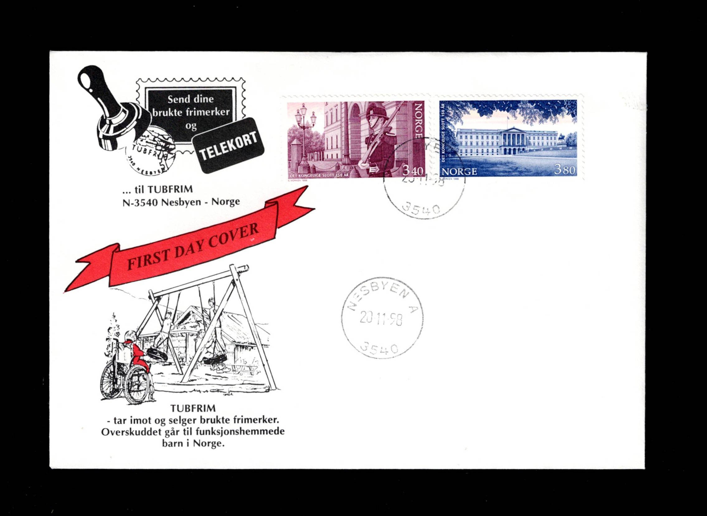 FDC 1998 NK1344-1345 NESBYEN vignet Tubfrim