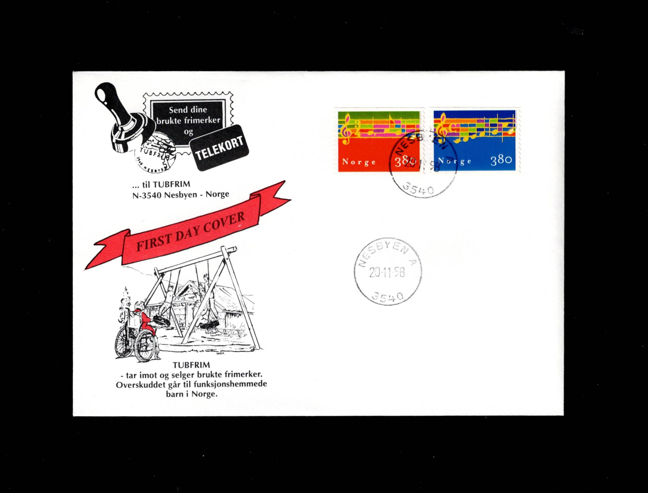 FDC 1998 NK1346-1347 Bø NESBYEN vignet Tubfrim