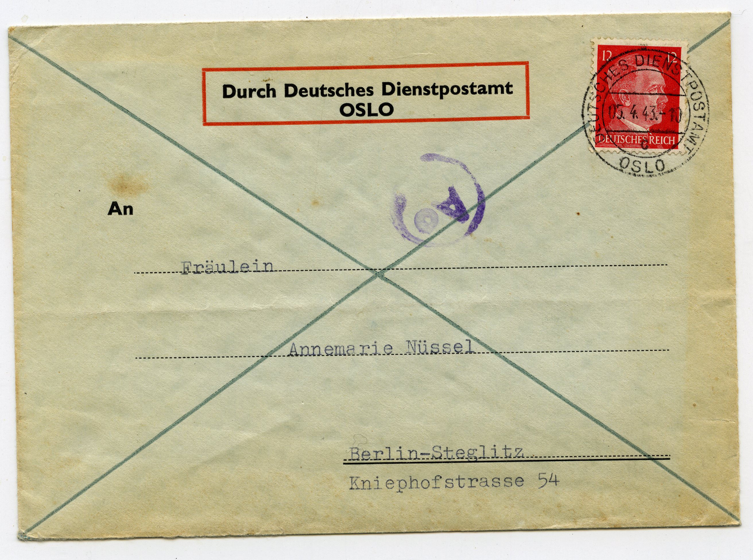 Deutsches Dienstpostamt Oslo. nor44