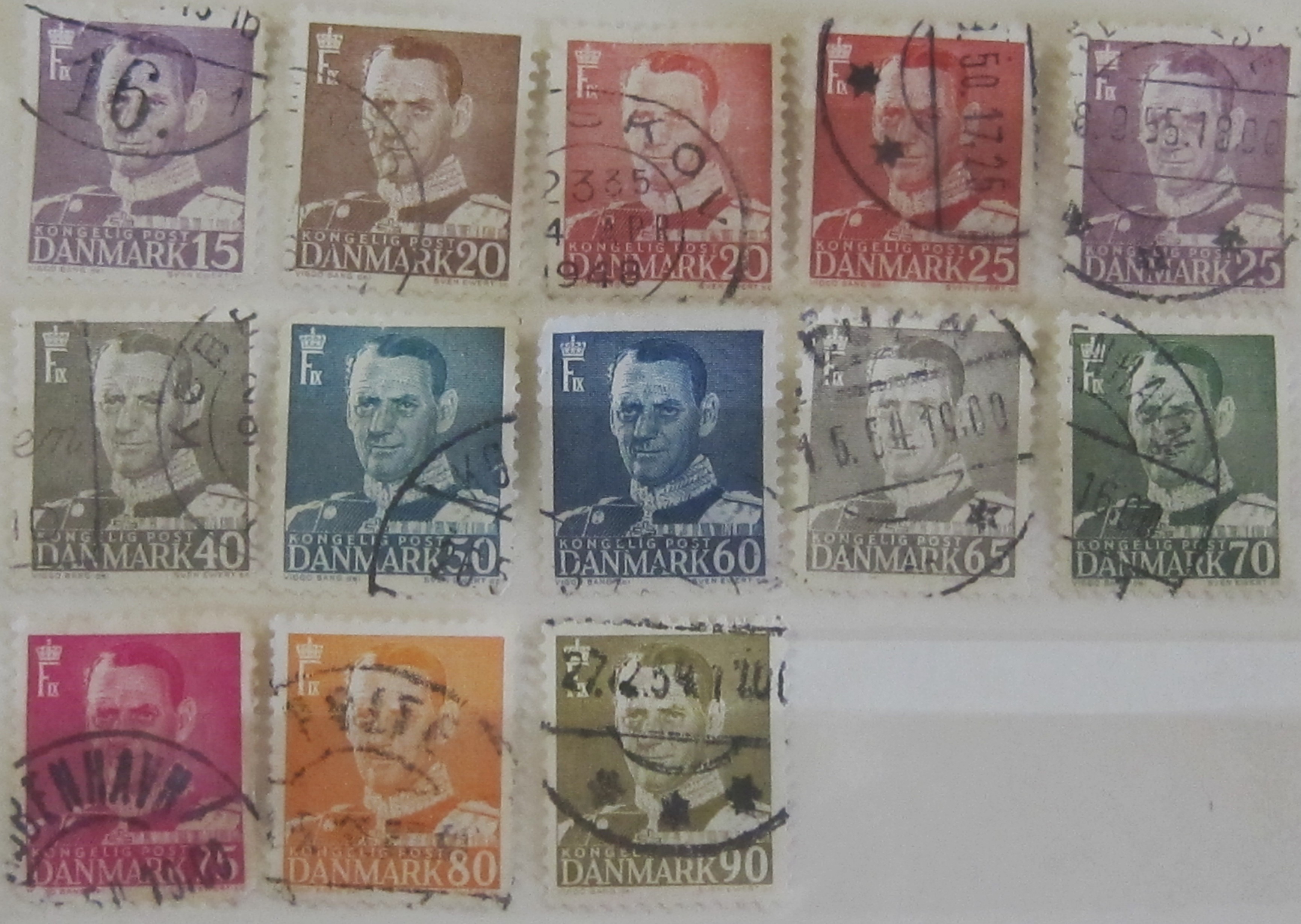 Danmark Kong Fredrik IX 13 merker fra DK 319--
