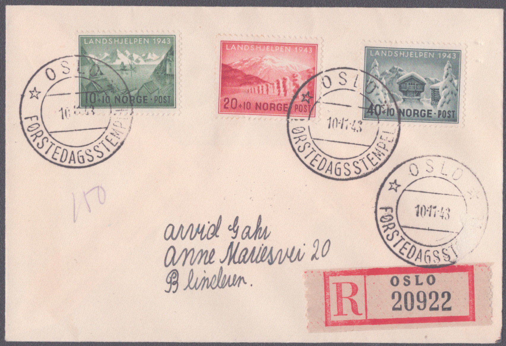FDC 1943 NK319-NK321 REK stempeltype 2