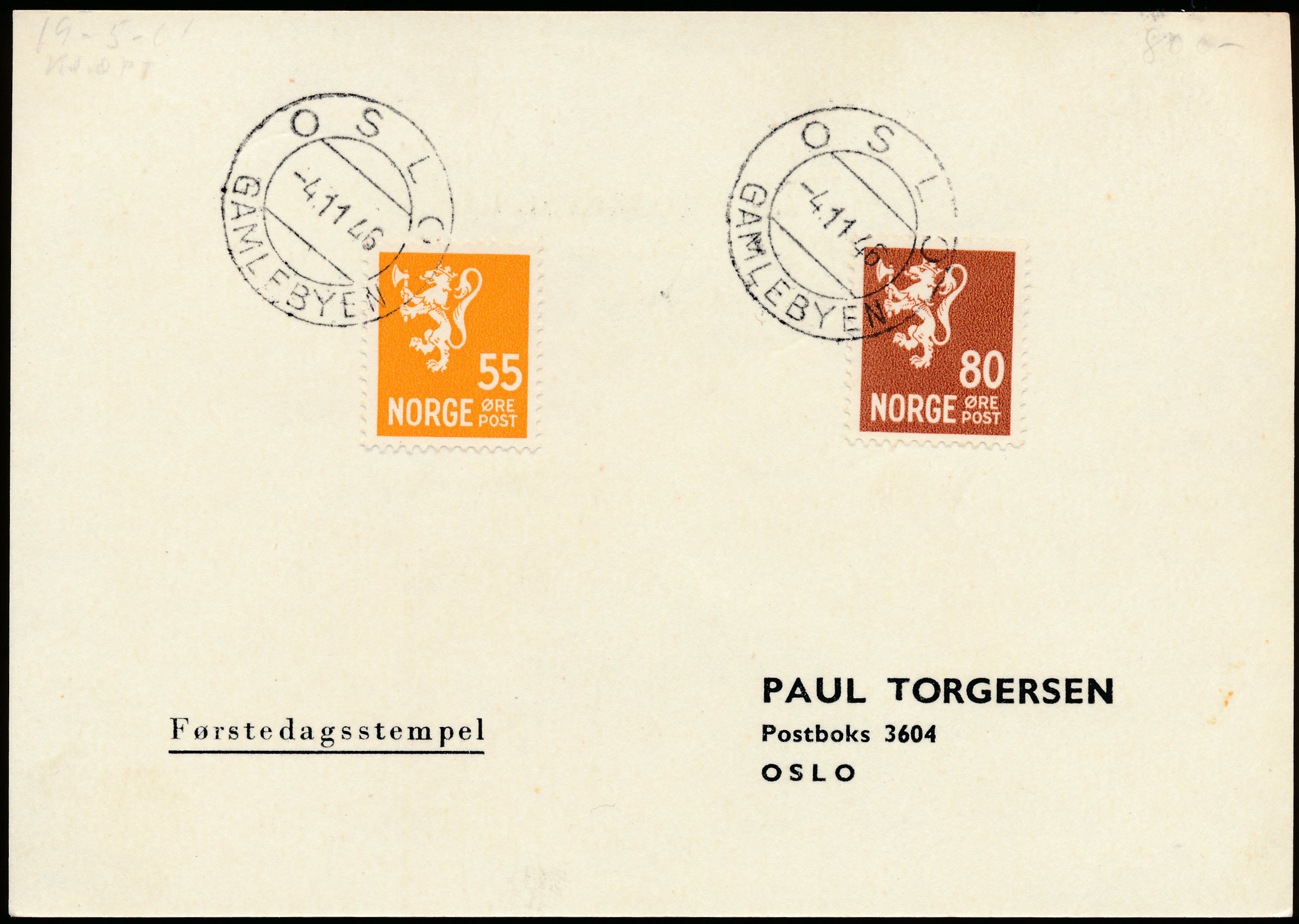 FDC 1946 NK357-NK358 tekstvignett 3 Oslo