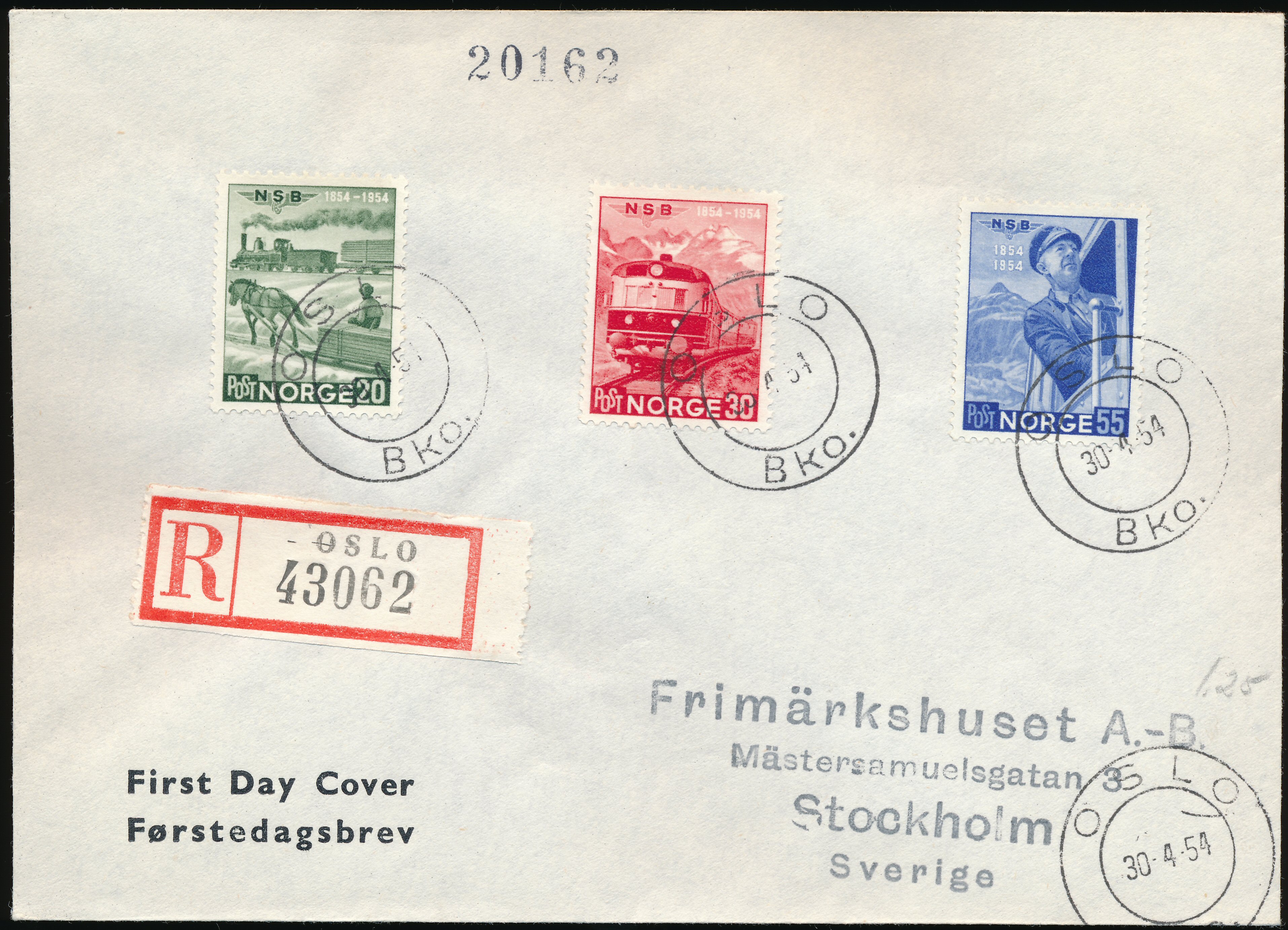 FDC 1954 NK419-NK421 tekstvignett 1 Oslo REK