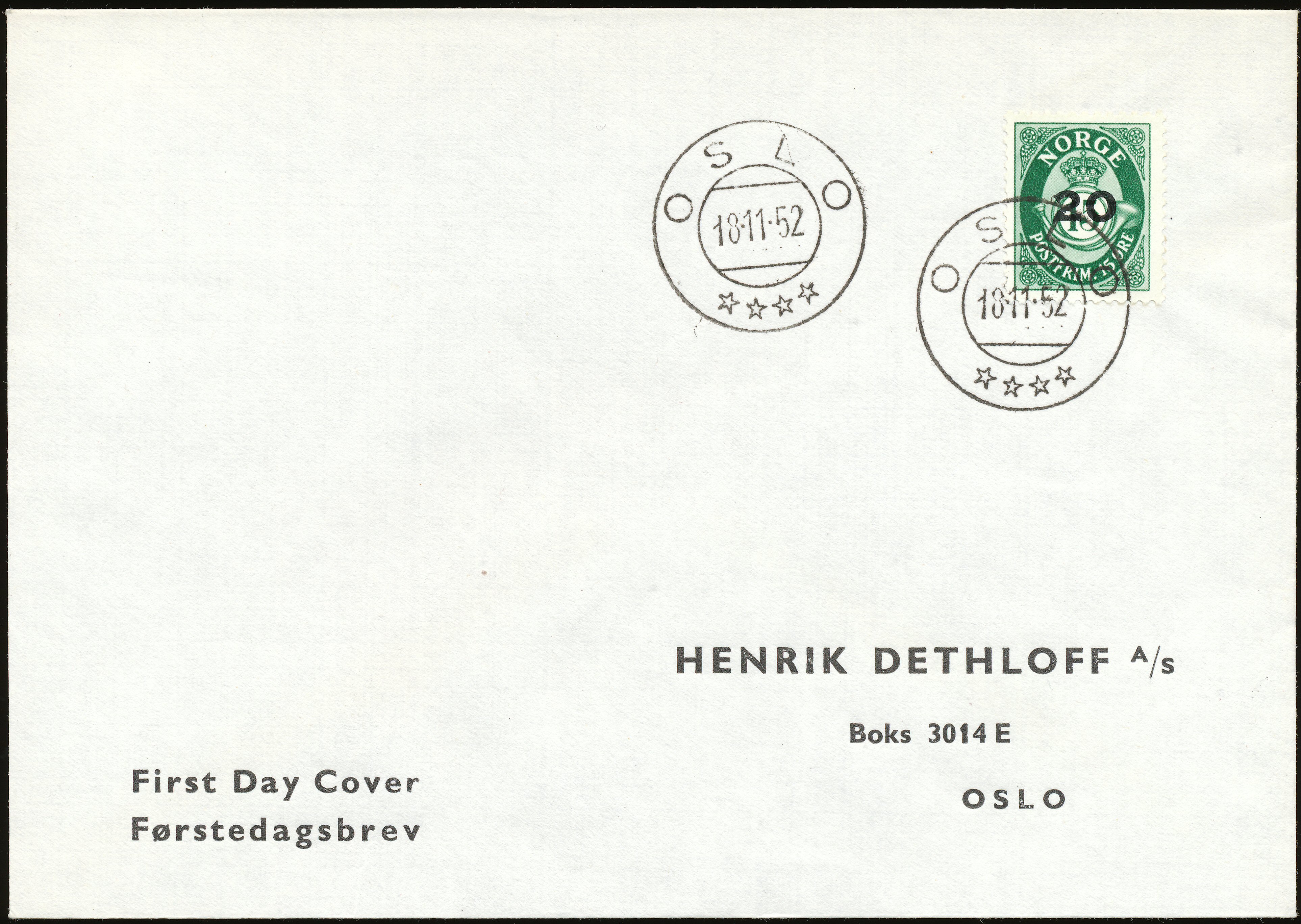 FDC 1952 NK413 tekstvignett 1 Oslo