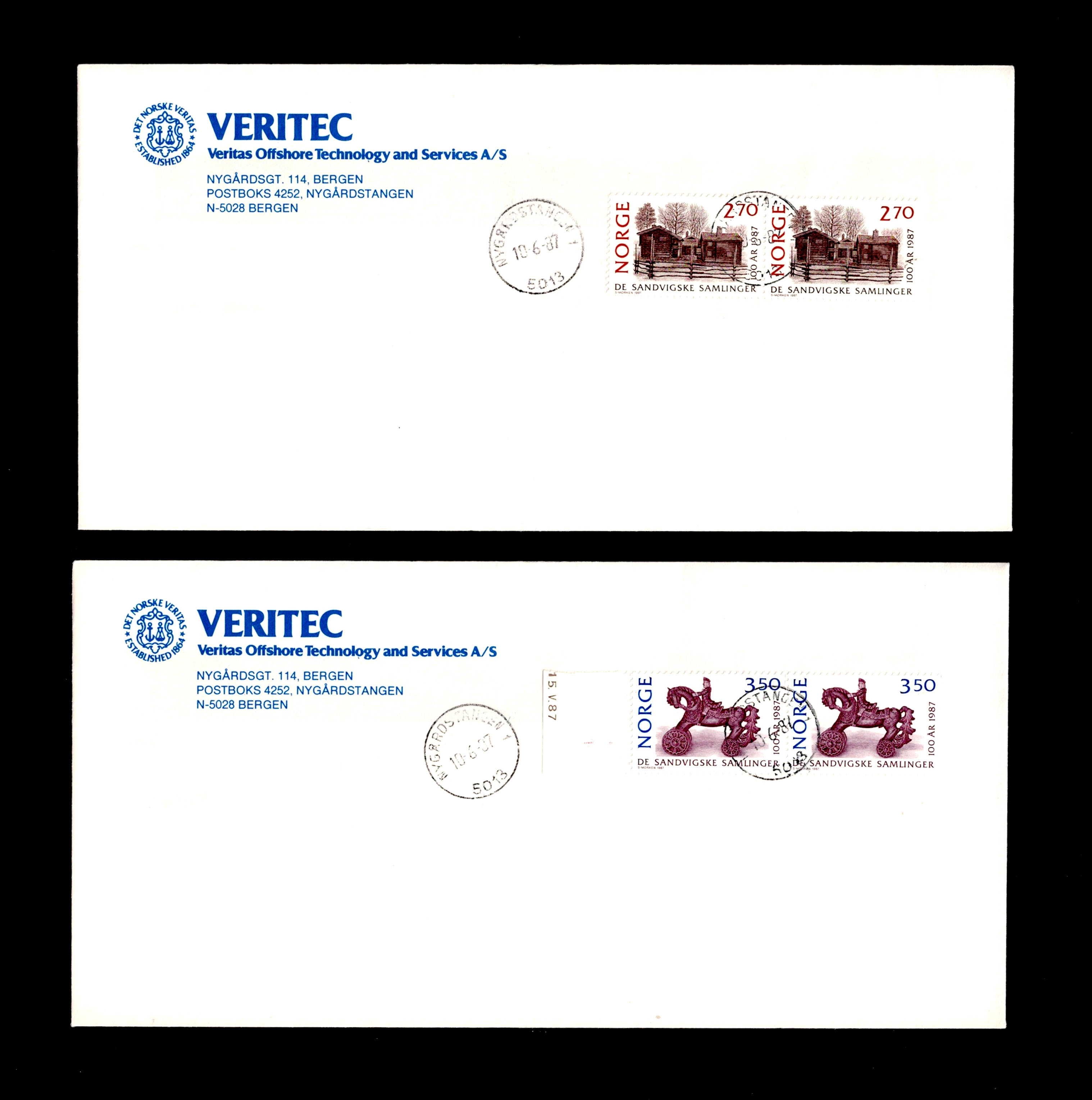 FDC 1987 NK1019-20 Nygårdstangen vignet VERITEC