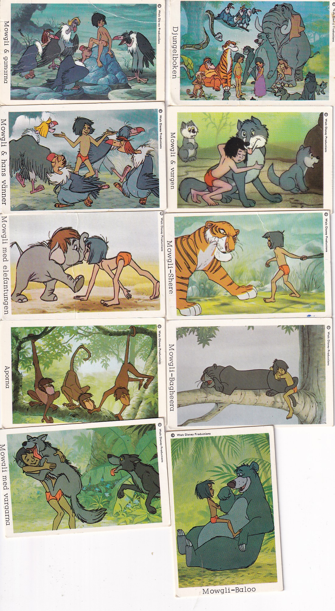 10 stk samlekort fra Mowgli og Jungelboken