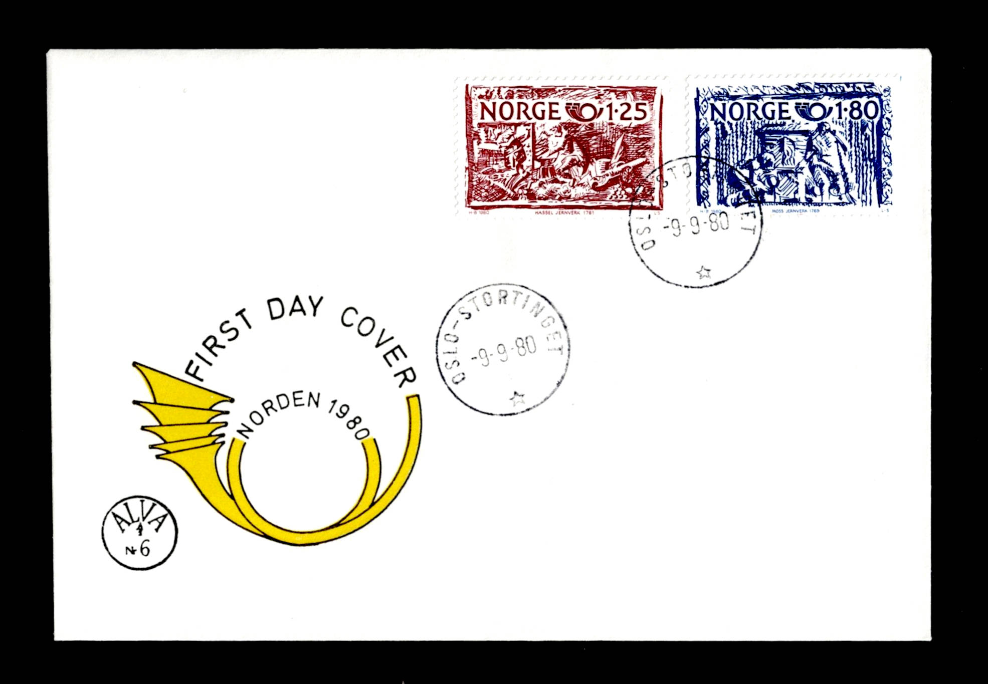 FDC 1980 NK869-870 Oslo-Stortinget vignet ALVA