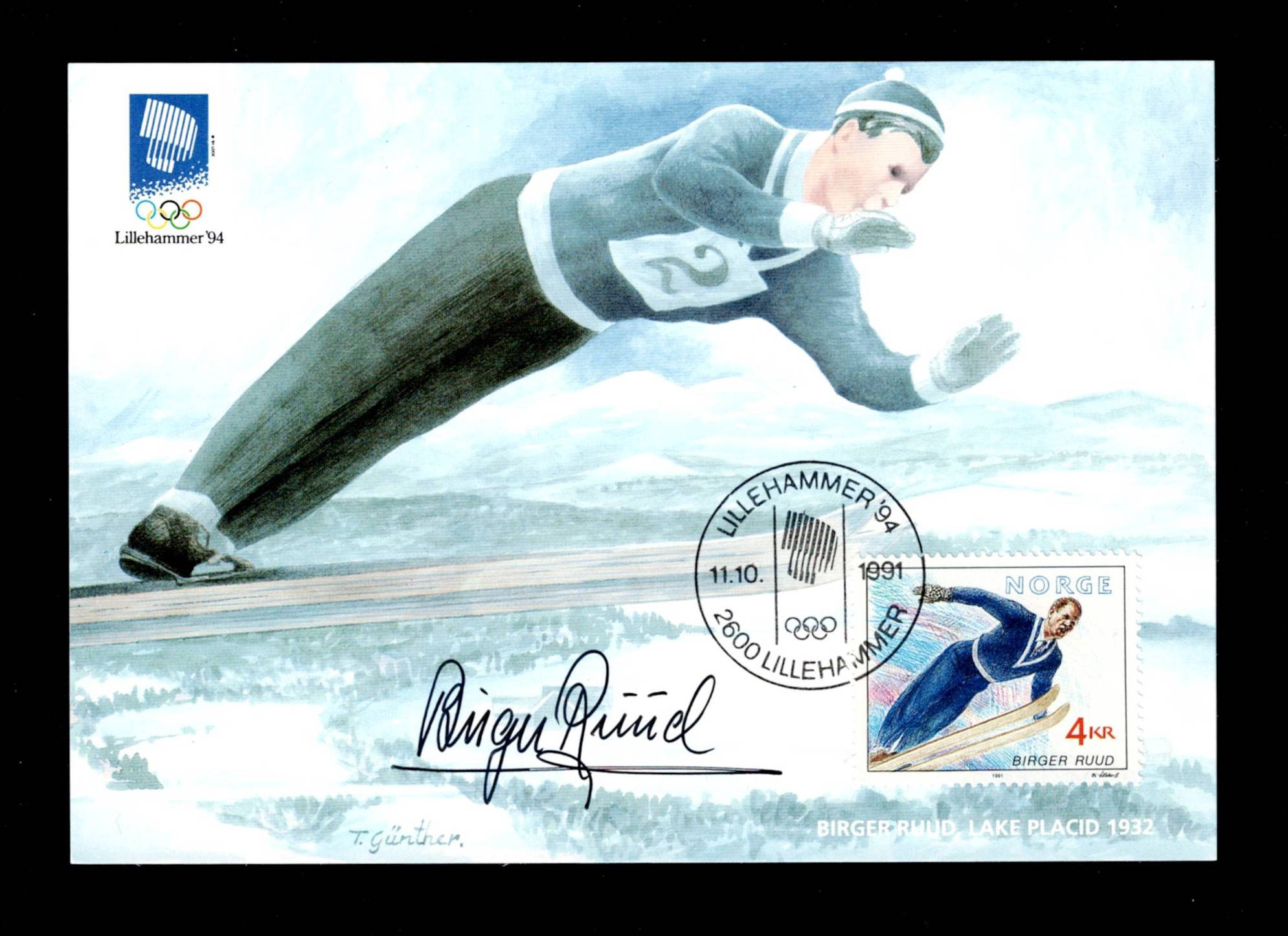 FDC 1991 NK1123 OL-vinnere signert Birger Ruud