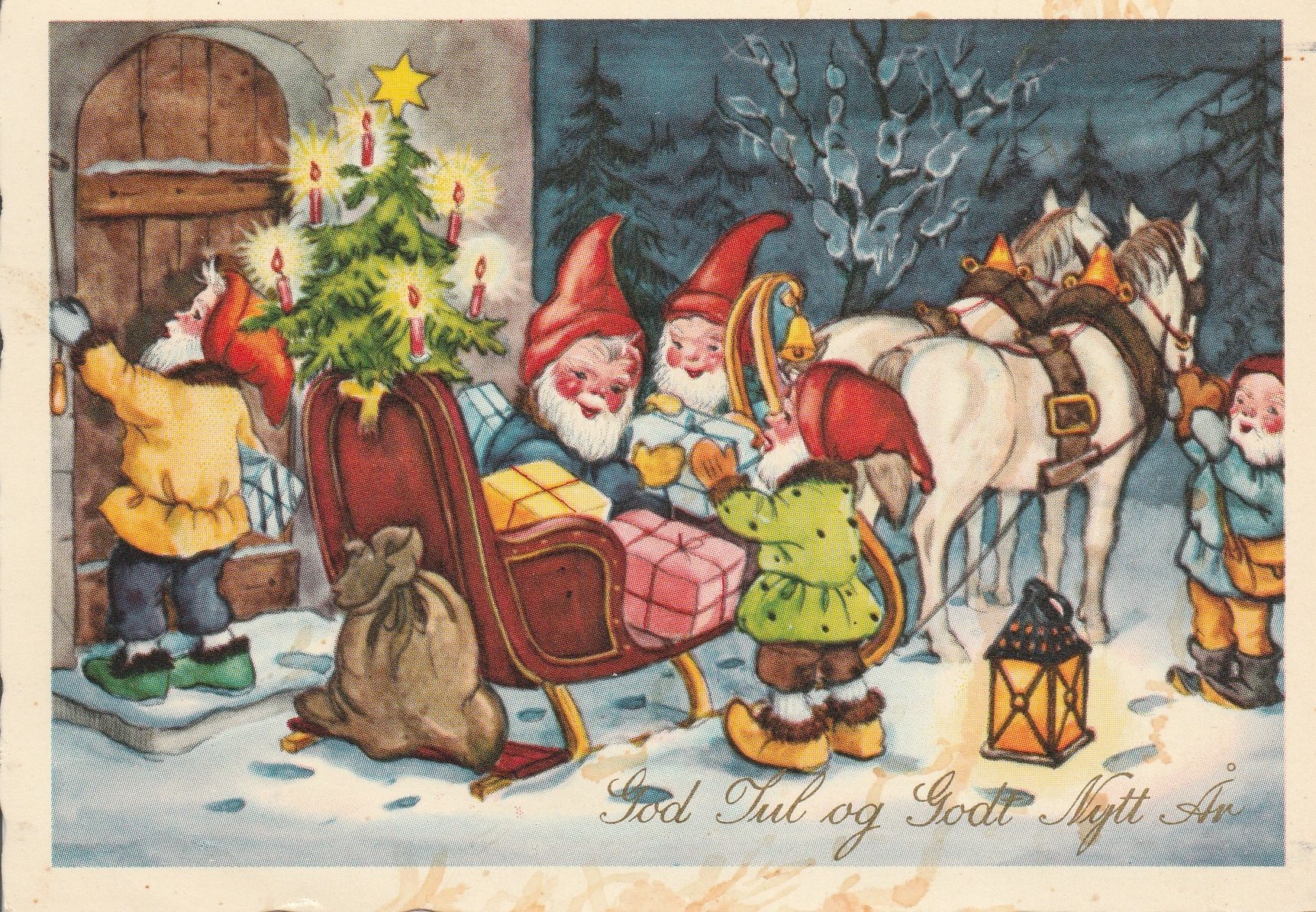 Eldre kort: God Jul og Godt Nytt År . Import Unum Pst
