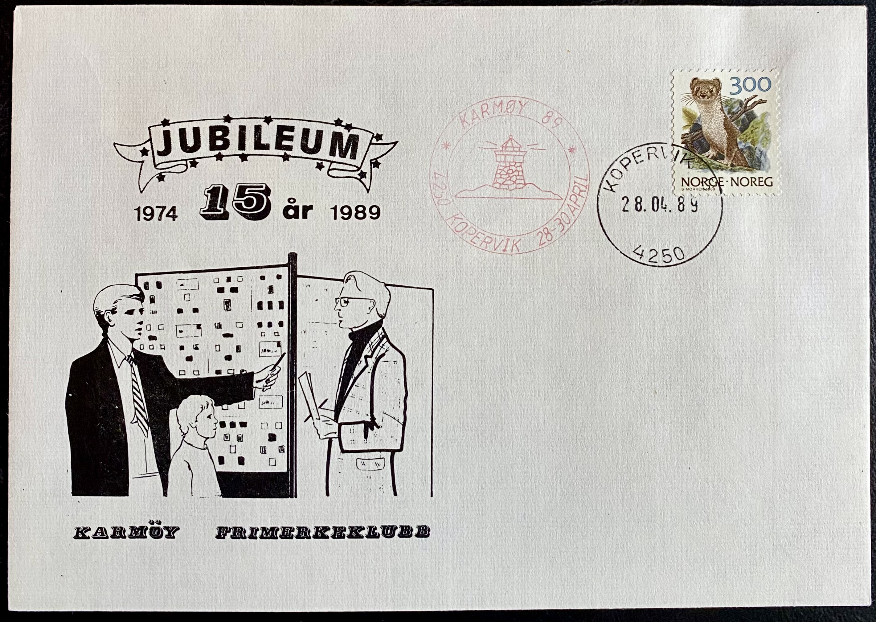 Brev Karmøy FK 15-års Jubileum Stemplet Kopervik i 1989