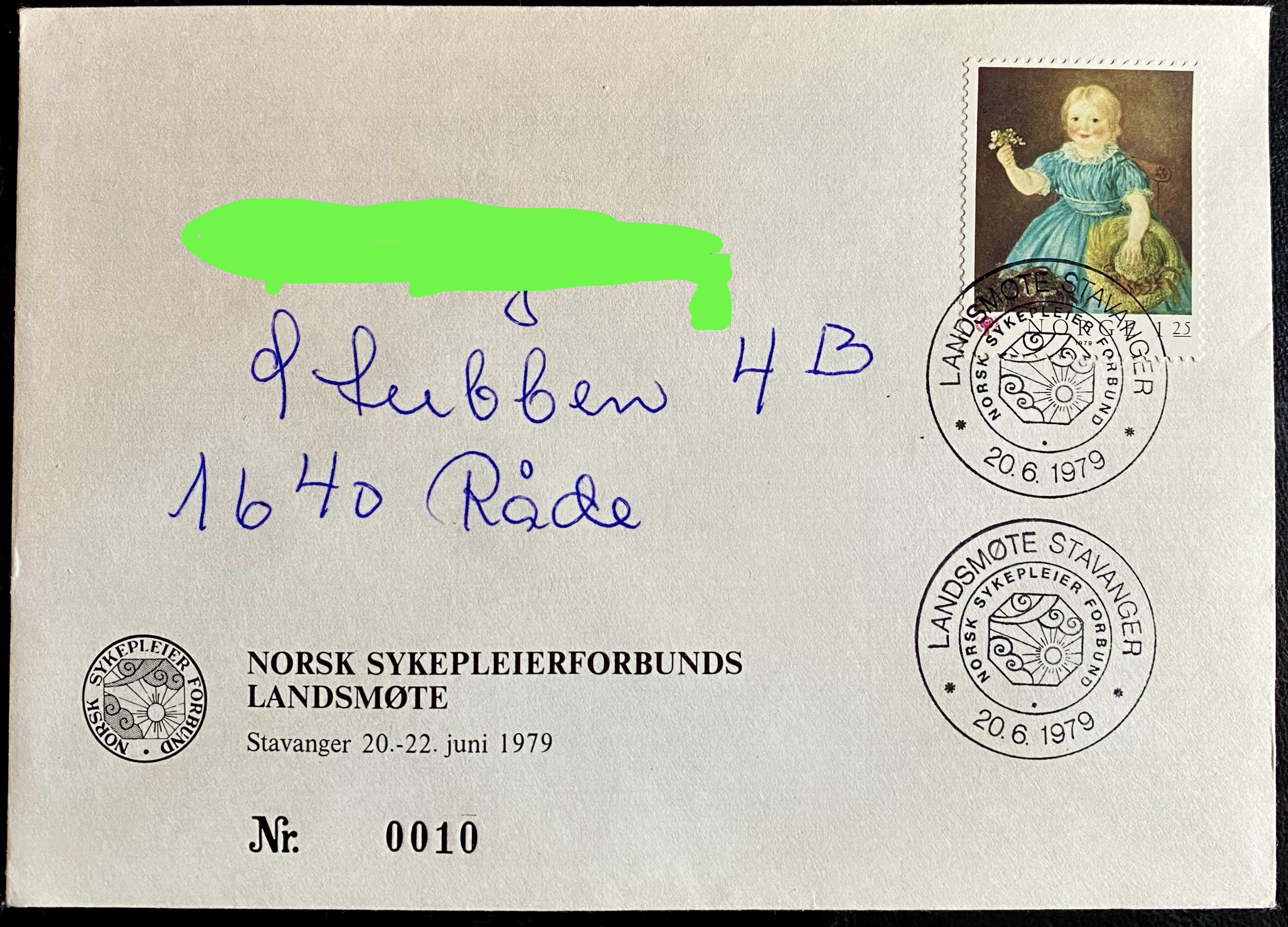 Brev Norsk Sykepleierforb. Landsmøte Nummerert Nr. 10