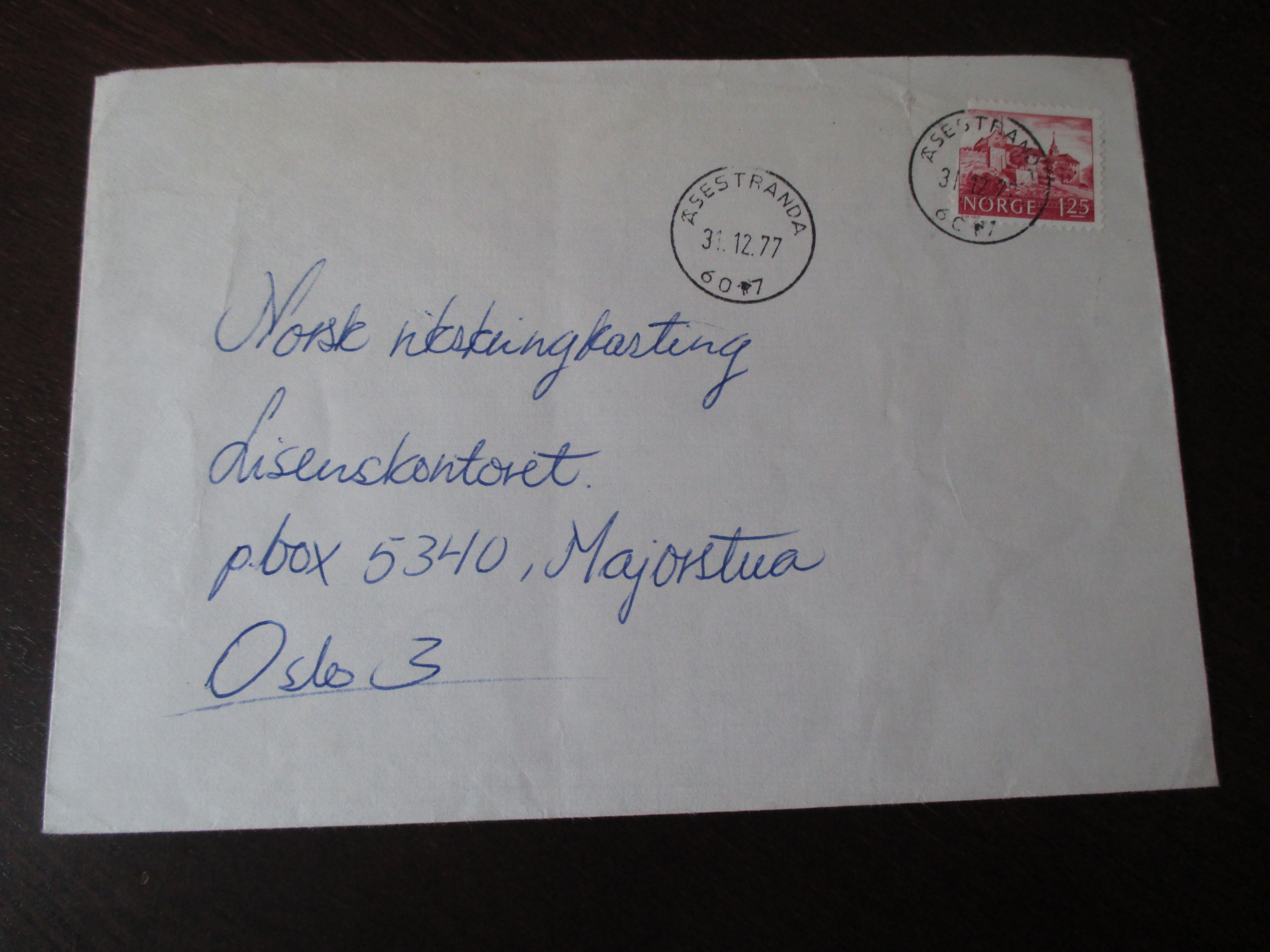 Brev st. Åsestranda 31.12.1977. (I21N)