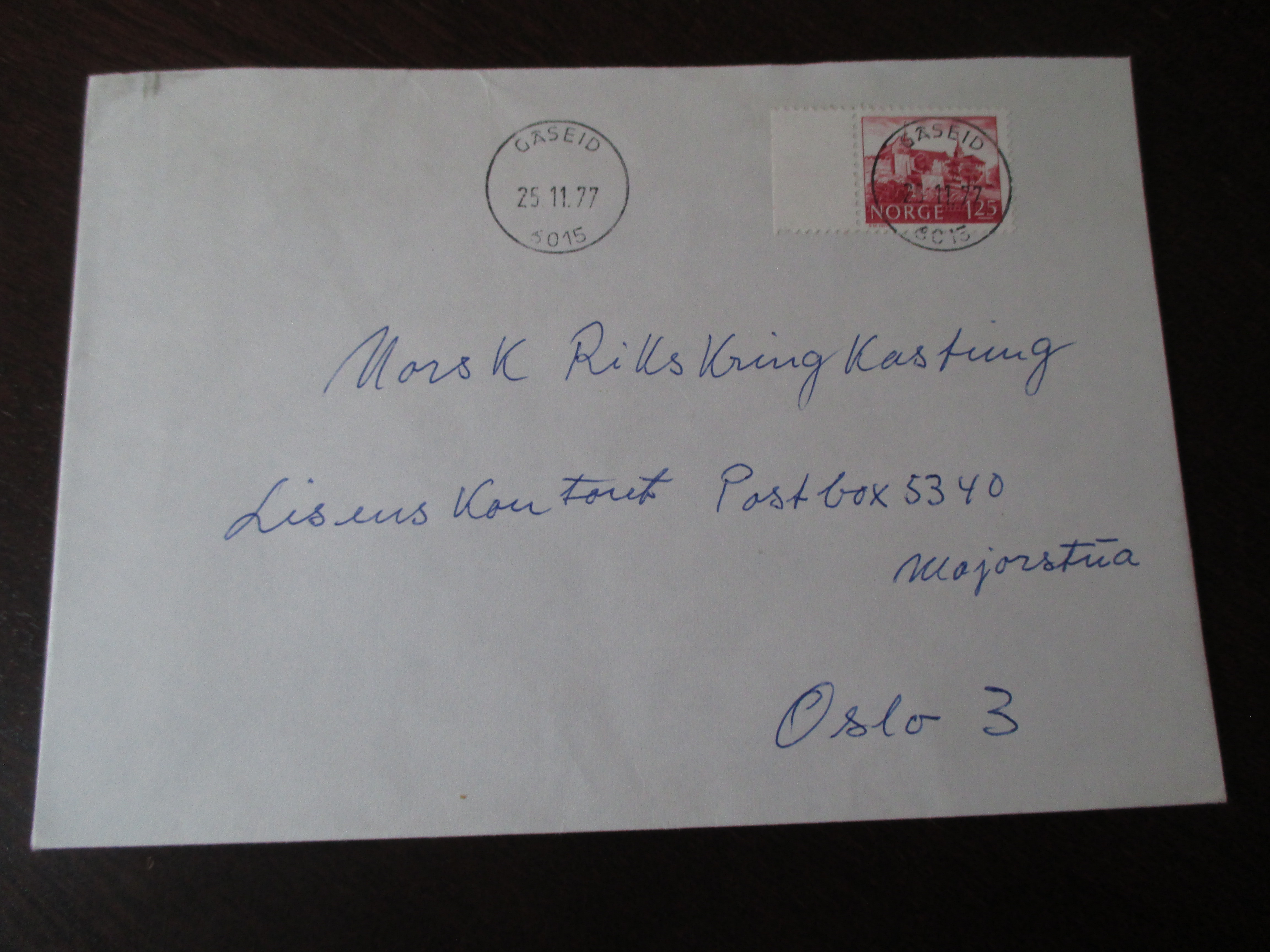 Brev st. Gåseid 25.11.1977. (I21N)