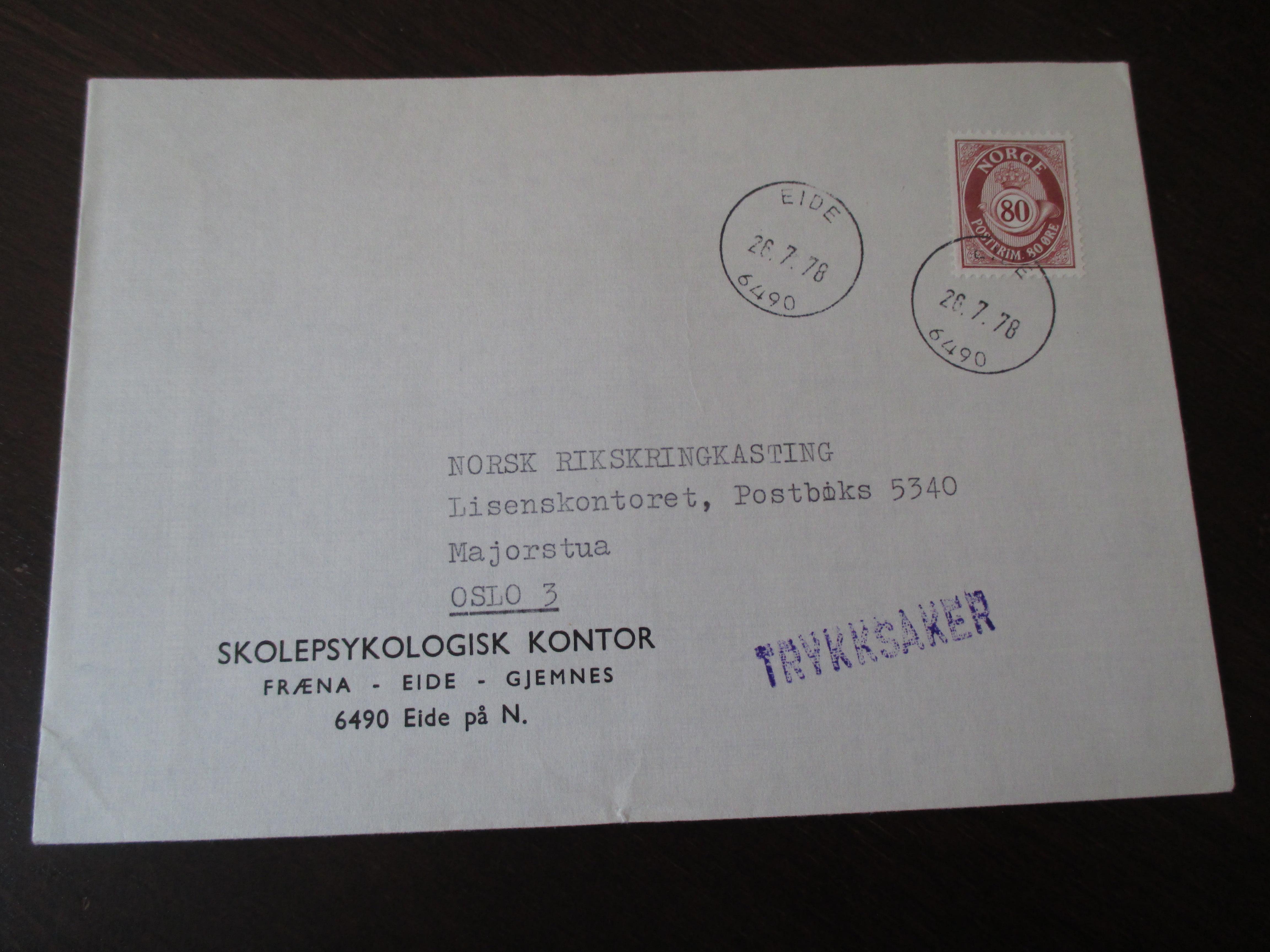 Brev st. Eide 26.07.1978. (I21N)