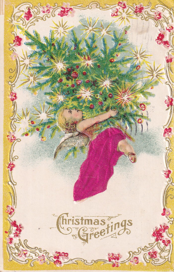 USA. Julekort. Barneengel med juletre