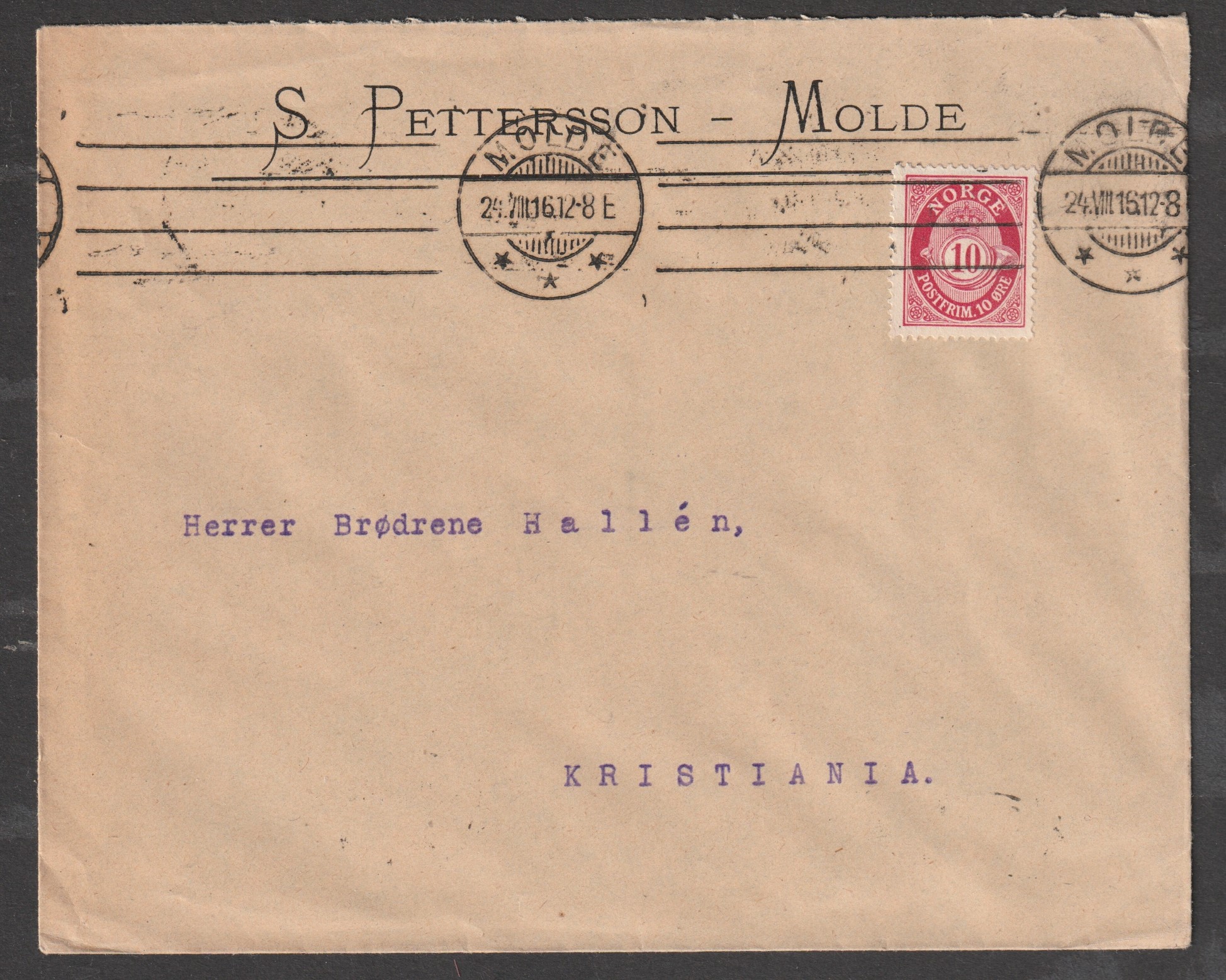 Firmabrev S. Pettersen - Molde 24 VIII 16