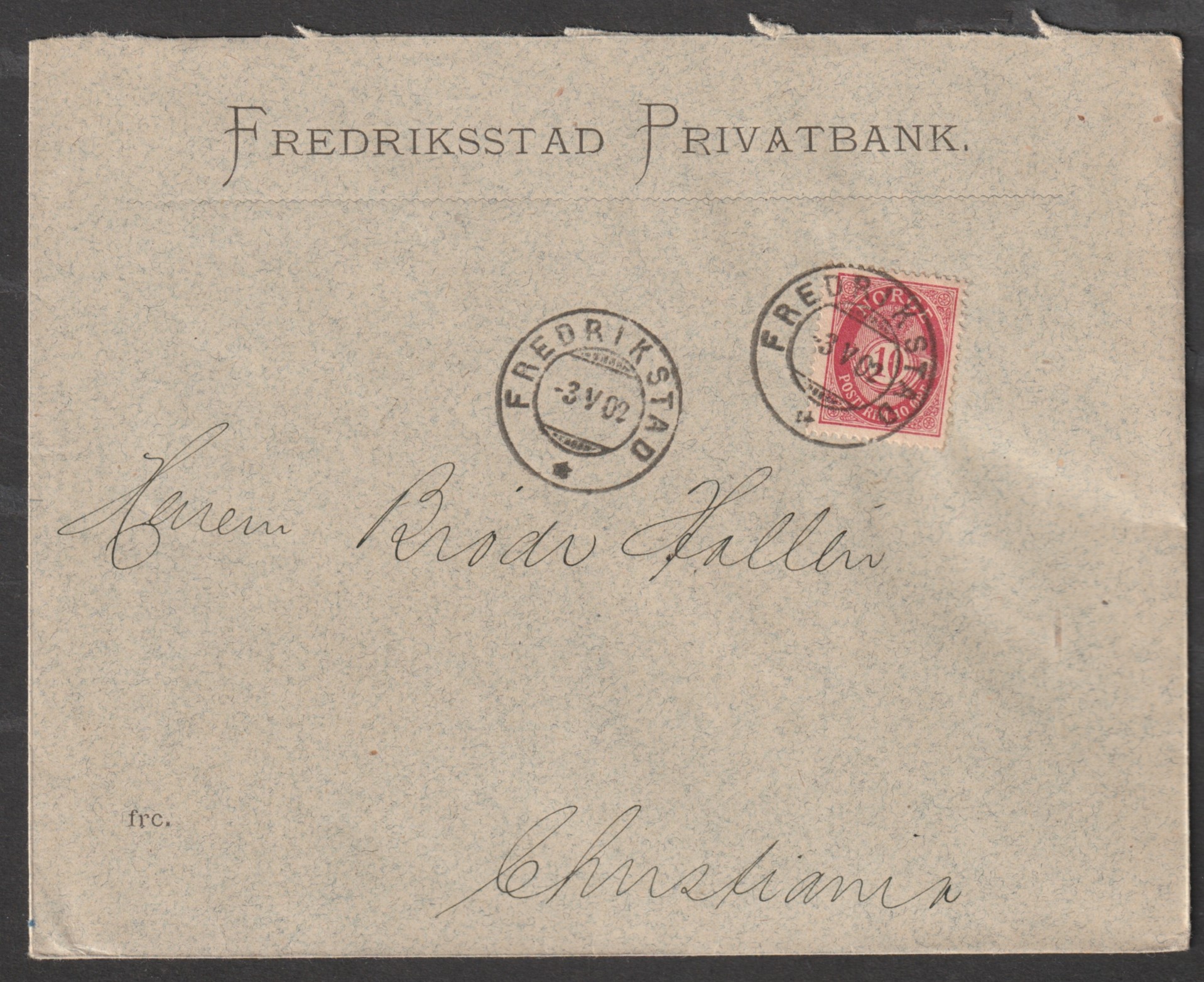 Firmabrev Fredriksstad Privatbank - Fredrikstad 3 V 02