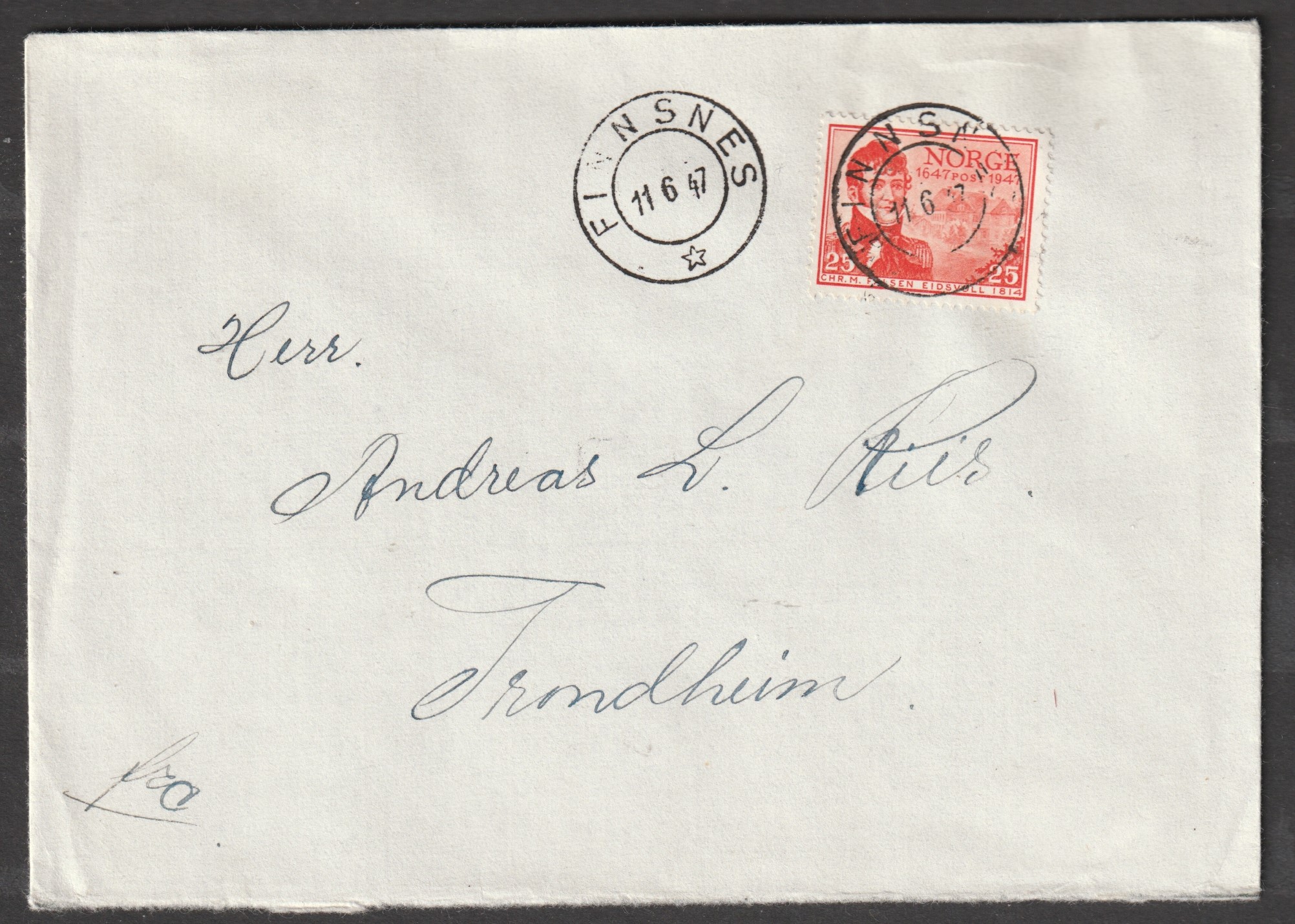 NK 362 på brev  Finsnes 11 6 47