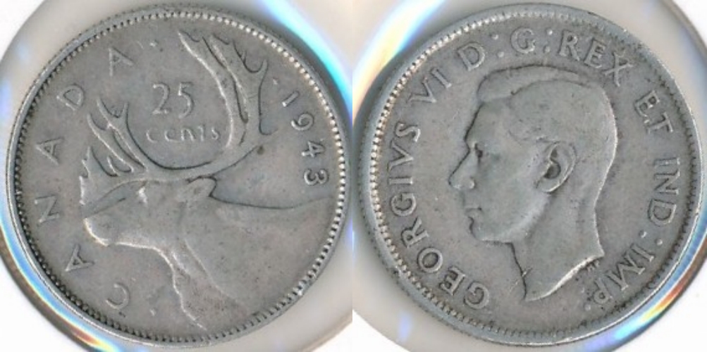 Canada 25 cents 1943 sølv 800