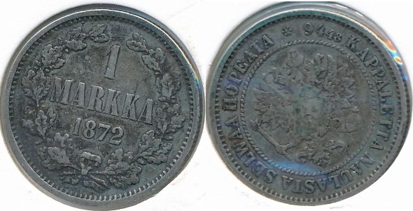 Finland 1 markka 1872 sølv 868
