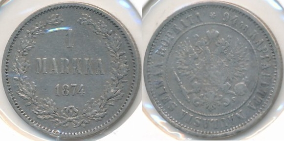 Finland 1 markka 1874 sølv 868