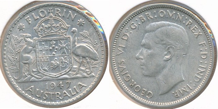 Australia 1 Florin 1947 sølv 500