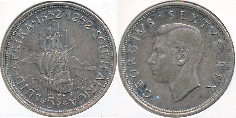 Sør-Afrika 5 shilling 1952 sølv 500