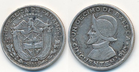 Panama 1/10 Balboa 1953 sølv 900