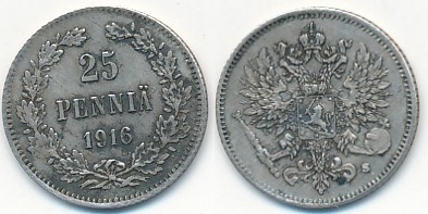 Finland 25 penniä 1916 sølv 750