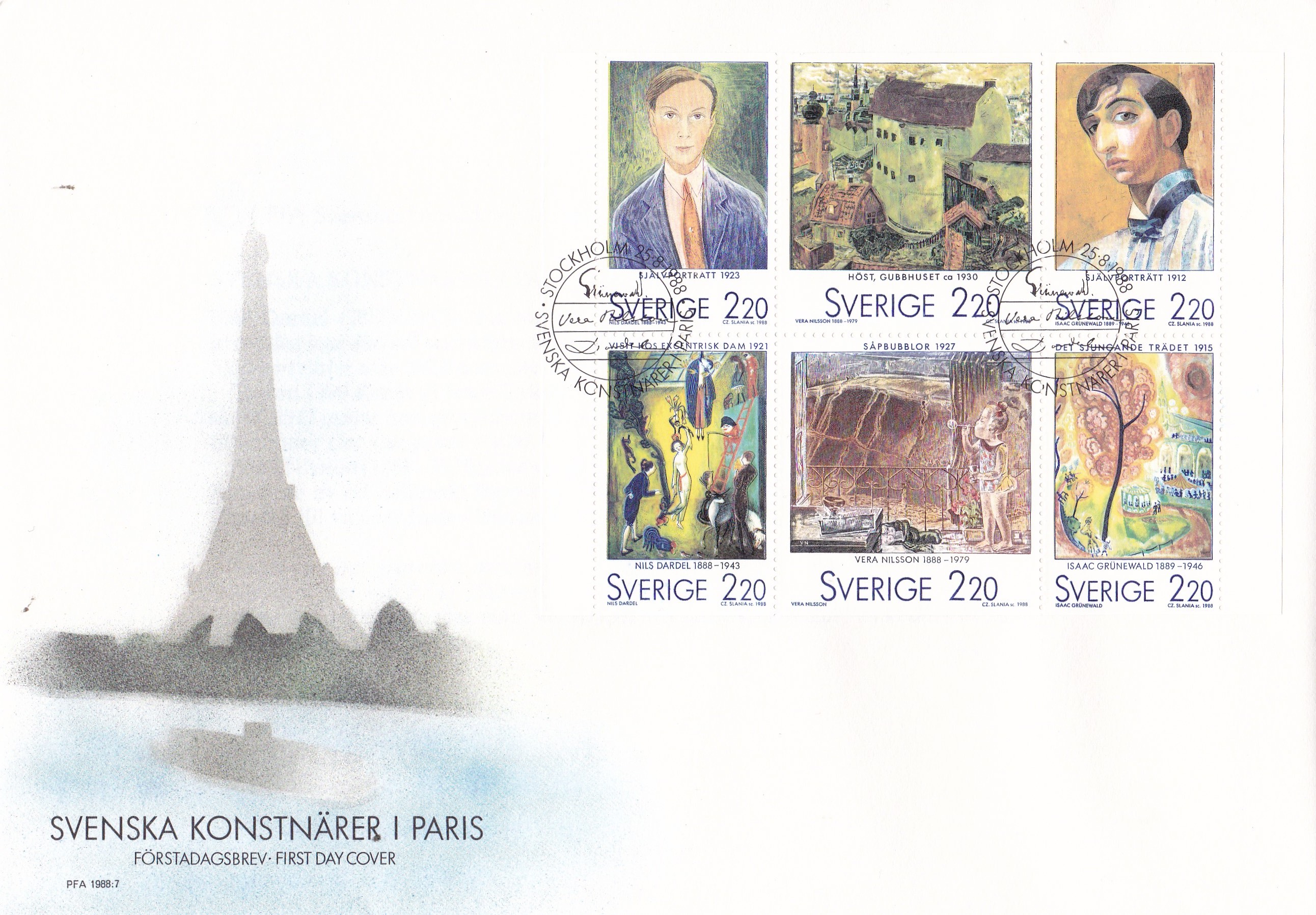 Sverige FDC 1988. AFA # 1455-1460. Svenske kunstnere.