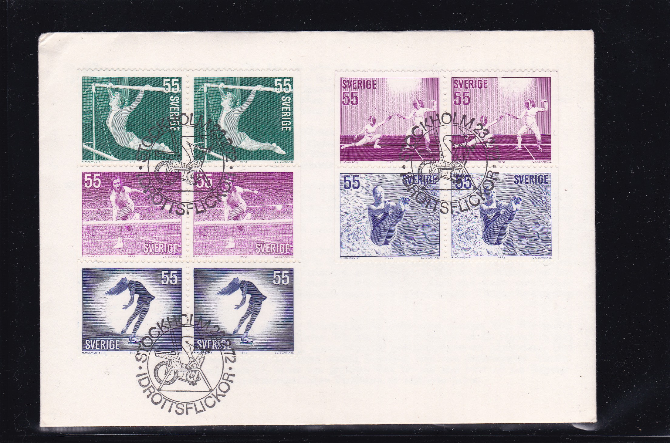 Sverige FDC 1972. AFA # 747-751. Kvinneidrett	Liten hjørnebrett.