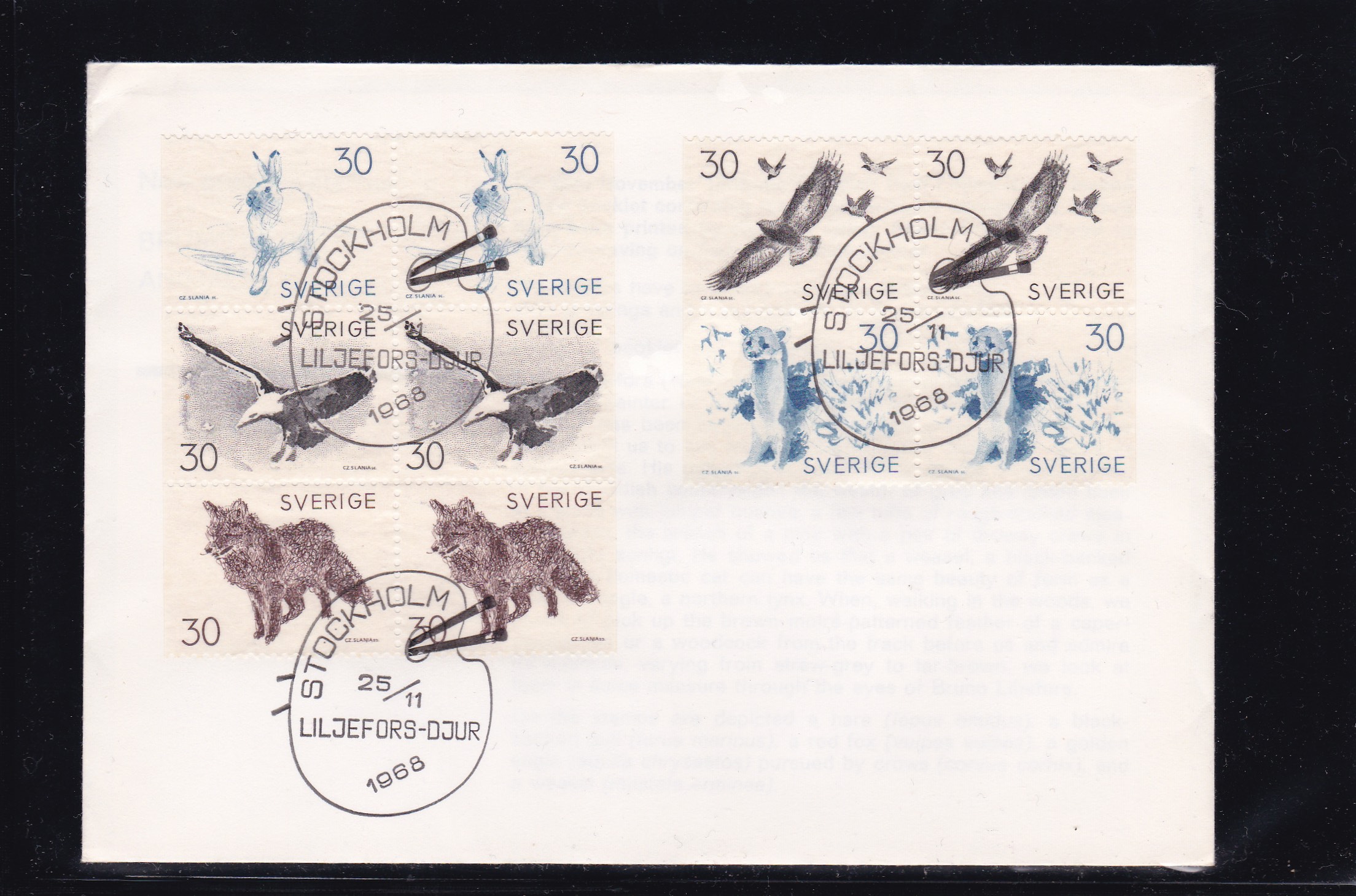 Sverige FDC 1968. AFA # 627-631. Dyremalerier	Liten hjørnebrett.