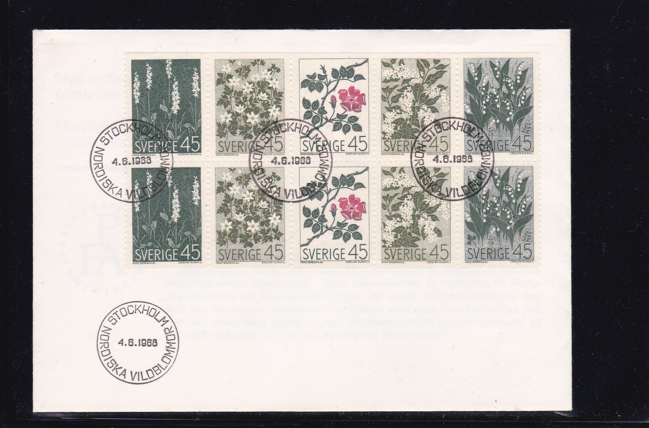 Sverige FDC 1968. AFA # 611-615. Ville blomster	Liten hjørnebrett.
