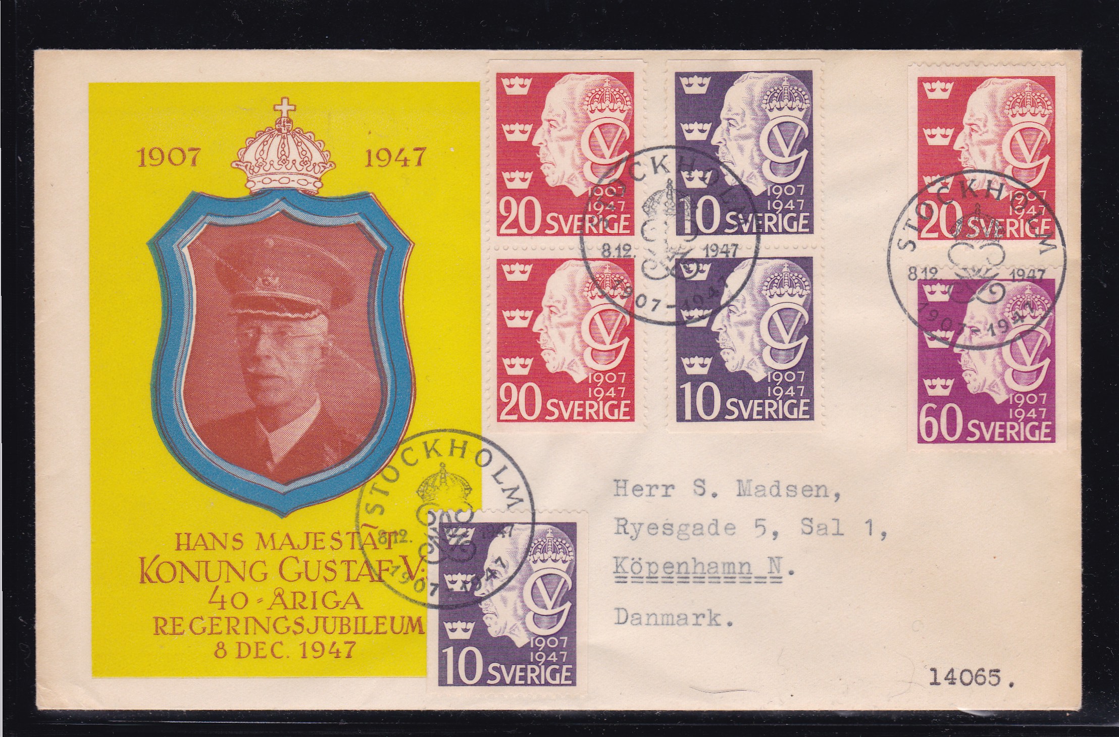 Sverige FDC 1947. AFA # 335-337. Kong Gustaf