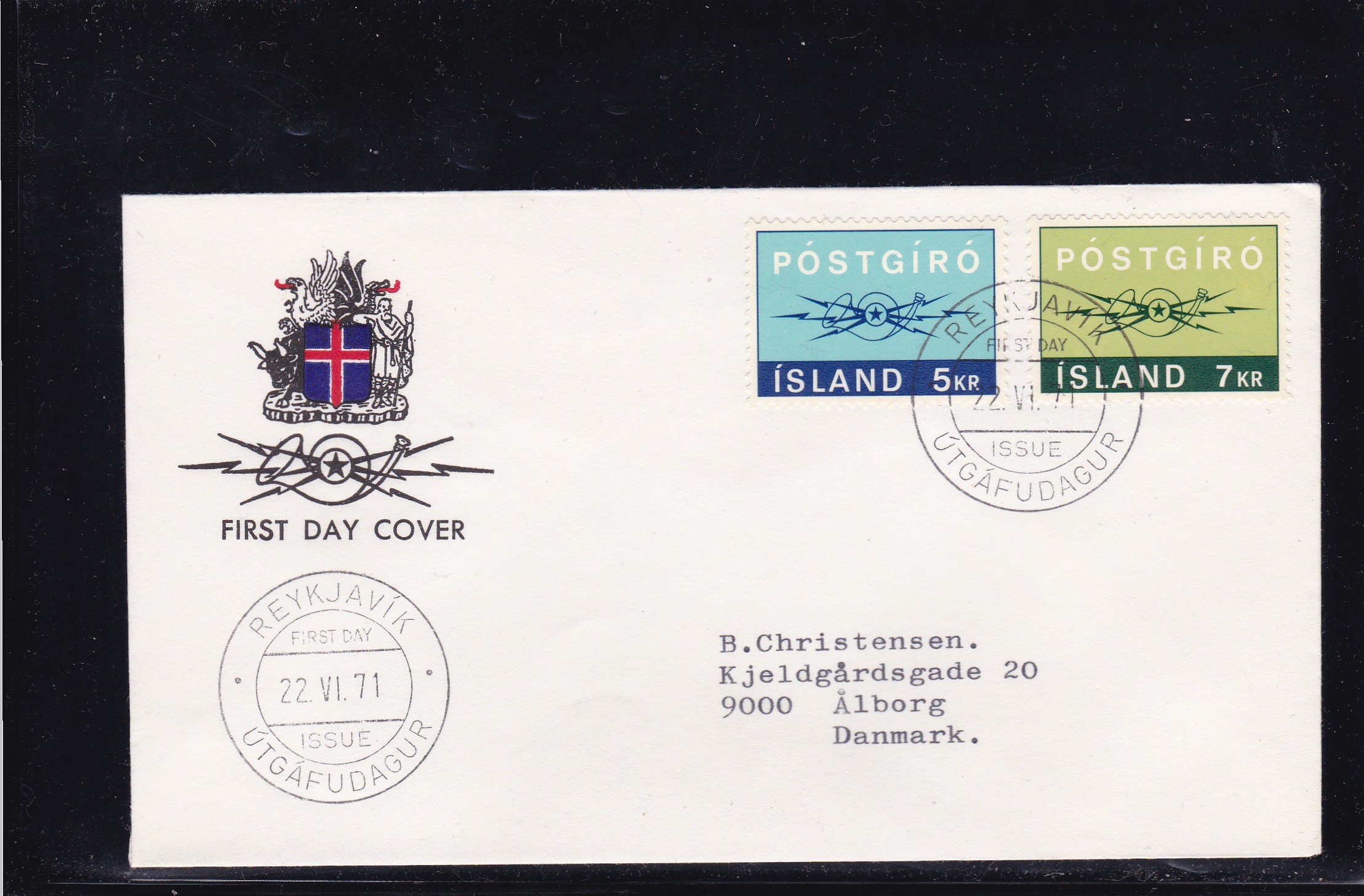 Island FDC 1971. AFA # 454-455. Postgirotjeneste