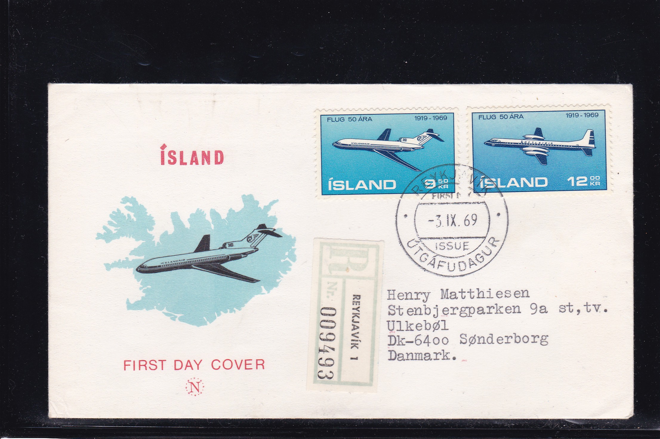 Island FDC 1969. AFA # 433-434. Lufttransport 50 år