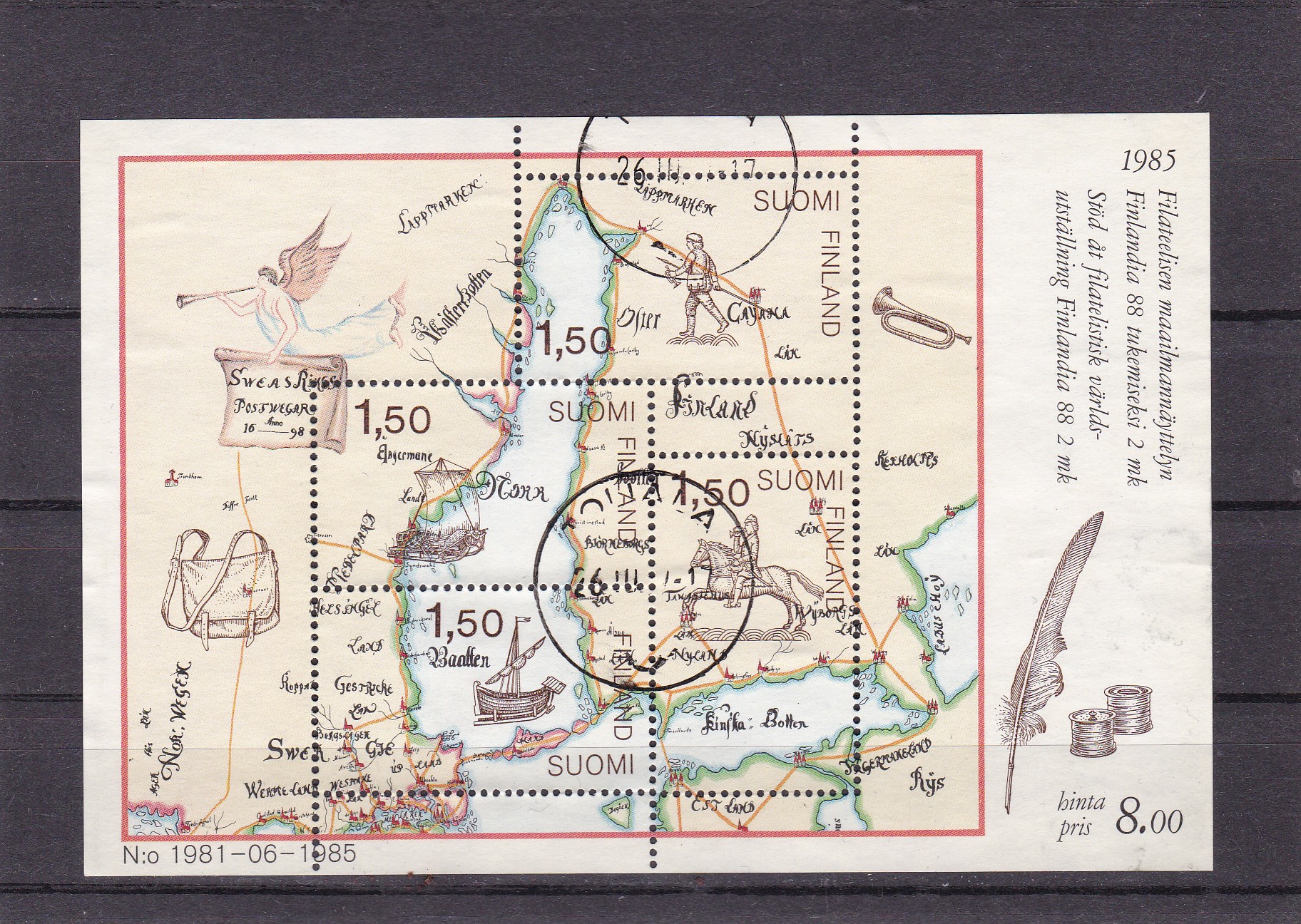Finland 1985. AFA # 979. Finalndia 88, stemplet miniark (2)