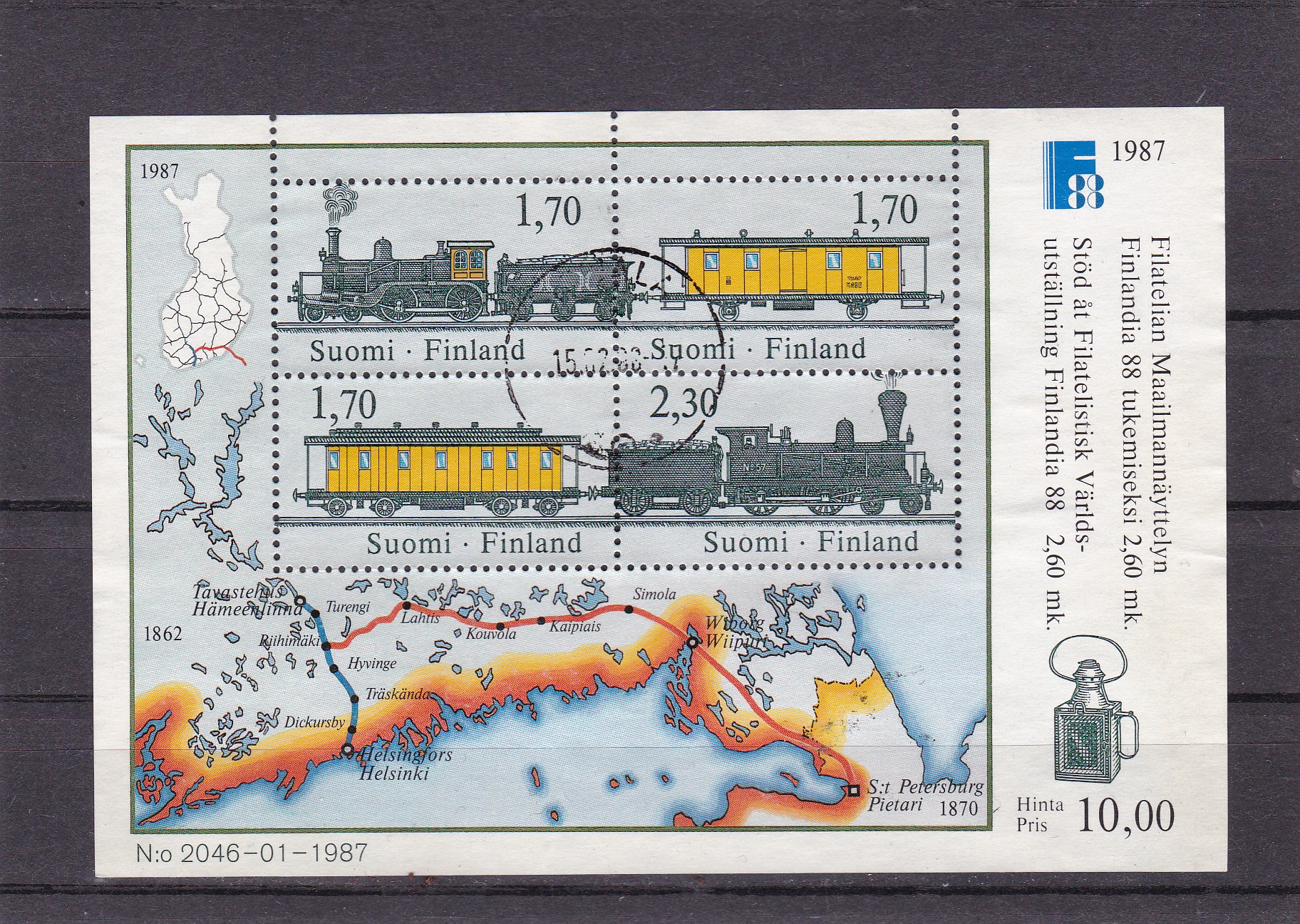 Finland 1987. AFA # 1016. Finalndia 88, stemplet miniark (1)